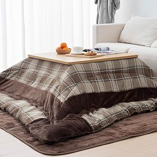 HOMFINE こたつ布団 正方形 大判 単品 205x205cm 両面使える こたつふとん リバーシブル あったか 厚手 先染めチェック フランネル こたつ掛け布団 適応こたつ台:80~90×80~90cm ふわふわ ぽかぽか ぬくぬく 冬用 洗える 静電気防止 毛抜けない チェック柄xブラウン