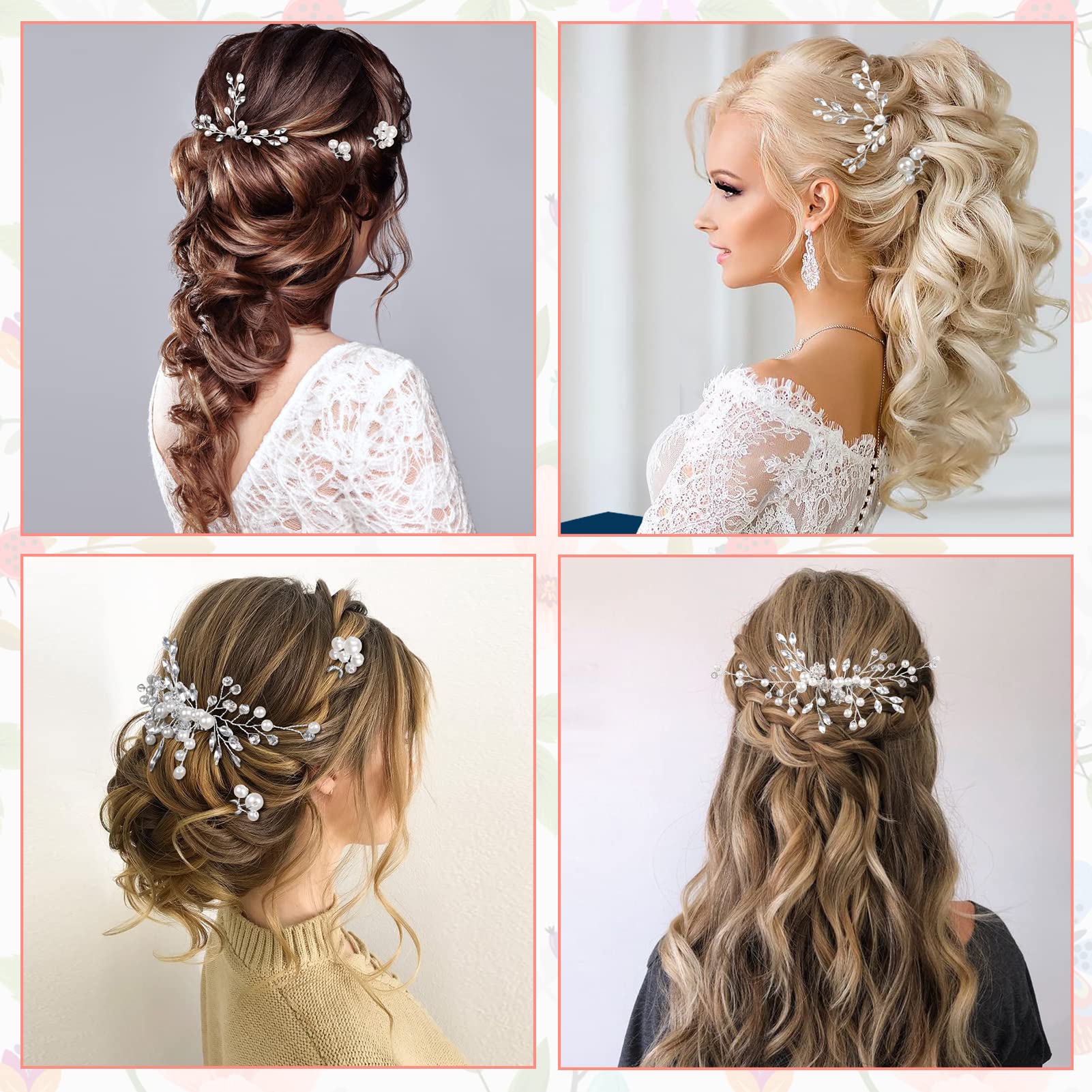 MELLIEX Peine para el Cabello de Novia, Horquillas Pelo Boda de Diamantes de Imitación y Perlas Artificiales Tocado de Novia, Plata