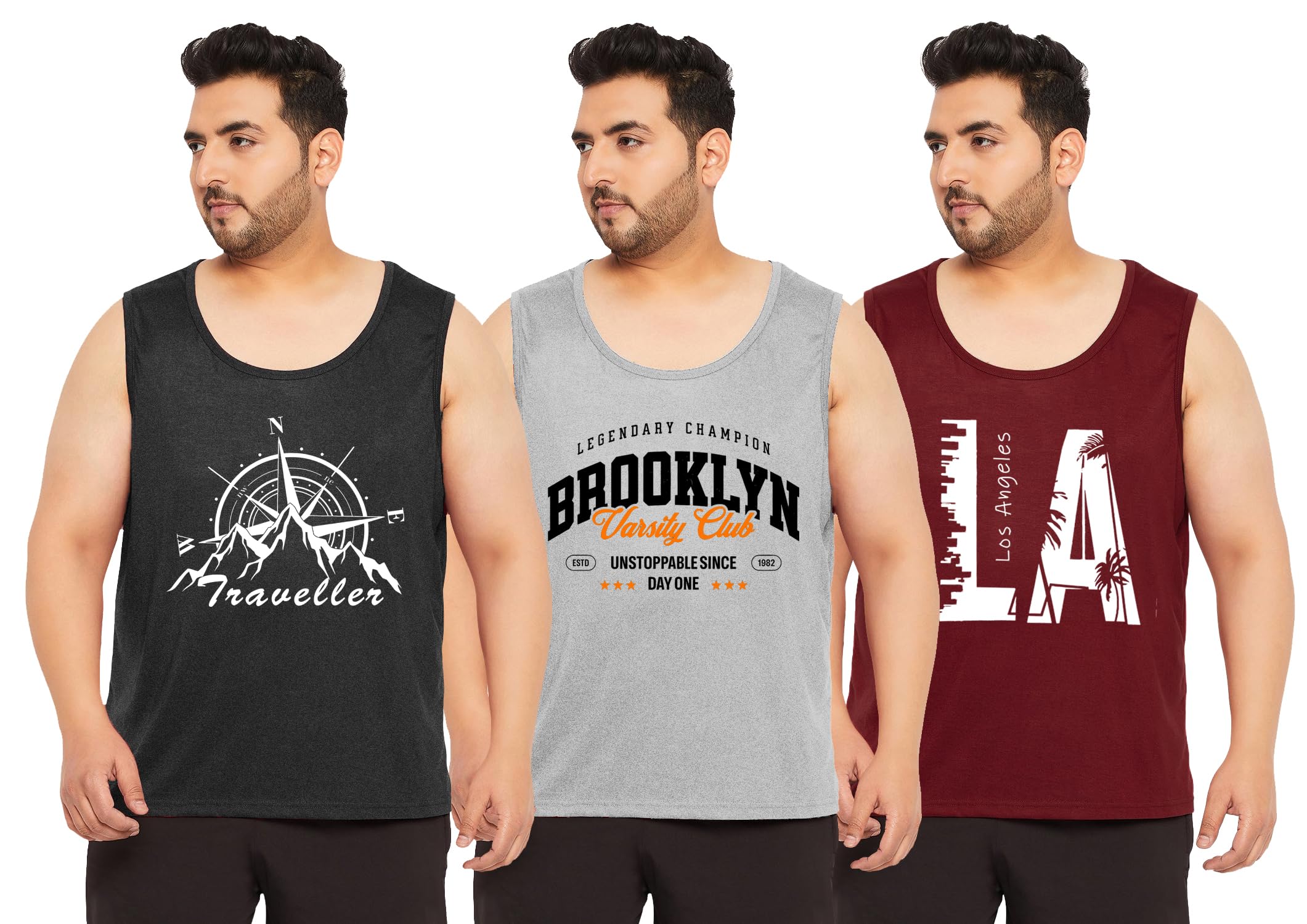 West Gate Clothing Cotton Printed Plus Size Vest for Men | Round Neck, Regular Fit, Sleeveless Plus Size | Men's Tank Top | 3XL, 4XL, 5XL | Perfect for Workouts Gym | Navy | Combo Pack of 3-picture-50