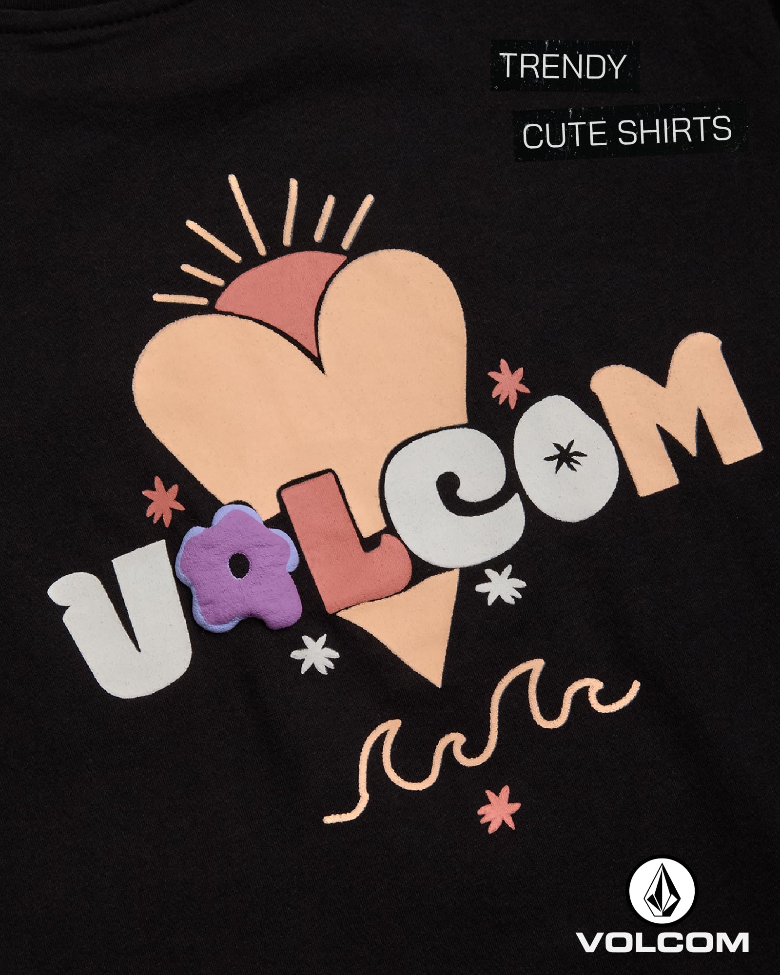 Volcom Camiseta corta de manga corta para niñas, cuello redondo, para verano, talla S
