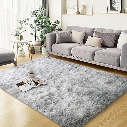 Miniatura 18 de Alfombras de área de 6 x 9 pies para sala de estar, alfombra azul grande y esponjosa para dormitorio, alfombras suaves y peludas para dormitorio de