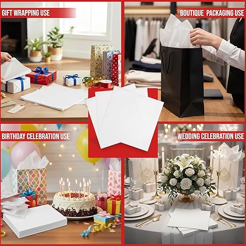 Miniatura 2 de Iconikal Paquete a granel de papel de seda para envolver regalos de 130 hojas, 20x14 pulgadas, blanco premium para manualidades, cestas de regalo,