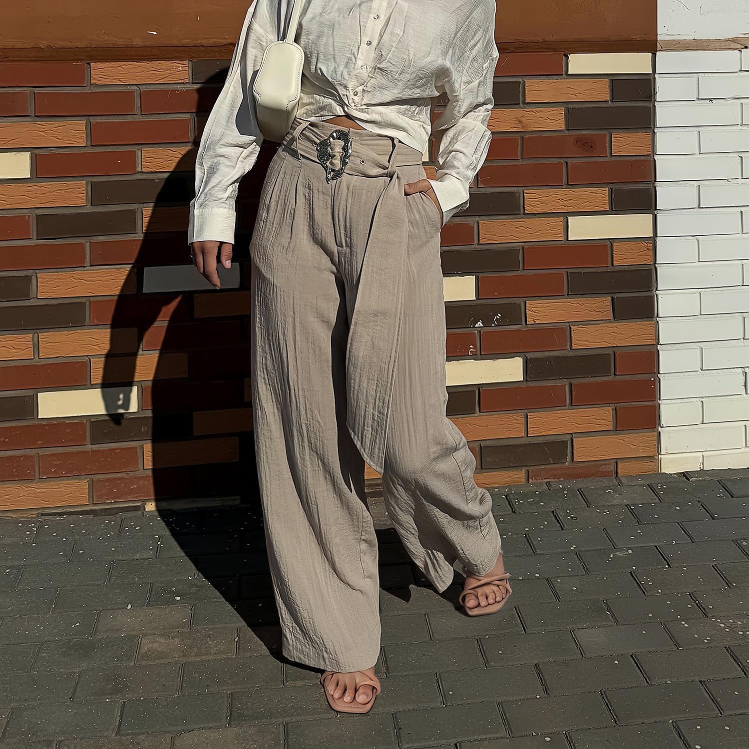 FITORY Women's Slide Sandals Flat Toe Ring Thongs with Cross Strap for Summer Size - Image 3