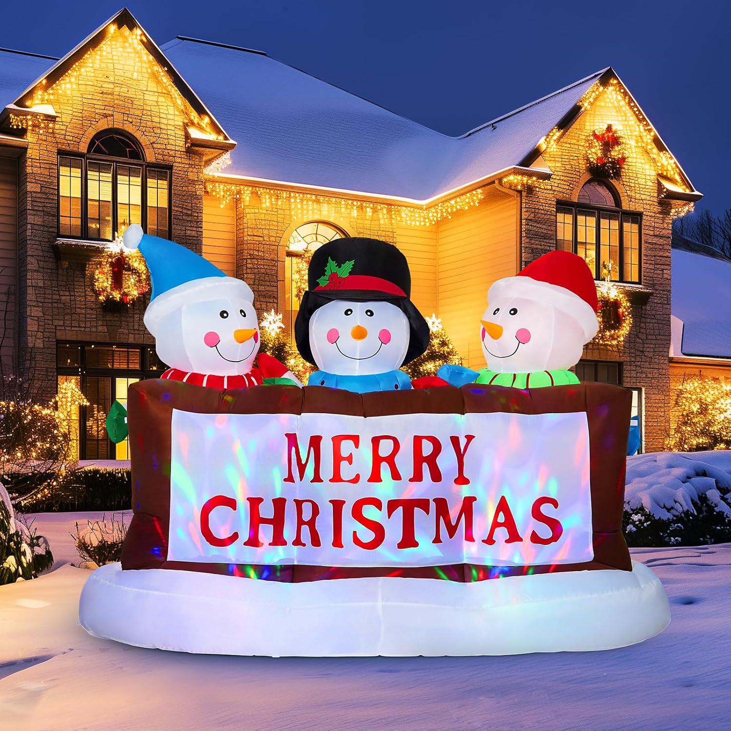 7FT Christmas Inflatables Snowman Christmas Decorations Outdoor, Built-in Colorful LEDs Snowman Blow Up Yard Decoration for Indoor Outdoor Holiday Decorations Yard Garden Decor 7FT-Snowman