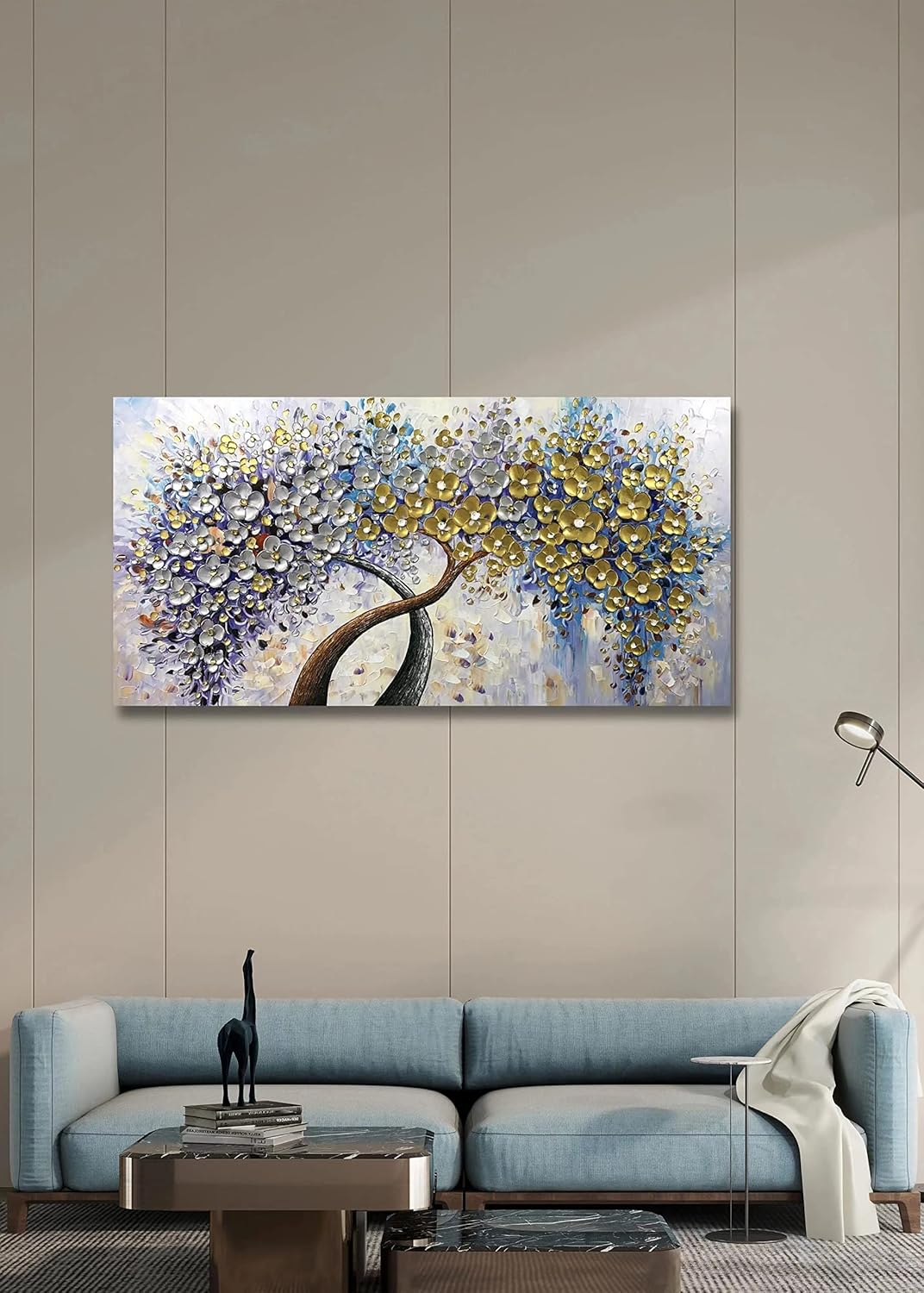 V-inspire Art,24x48 Inch Modern 100% Hand Painted Lucky Tree Oil Paintings Acrylic Painted Wood Frame Decoration Abstract Canvas Wall Art Living Room Bedroom Dining Room Home Ornament