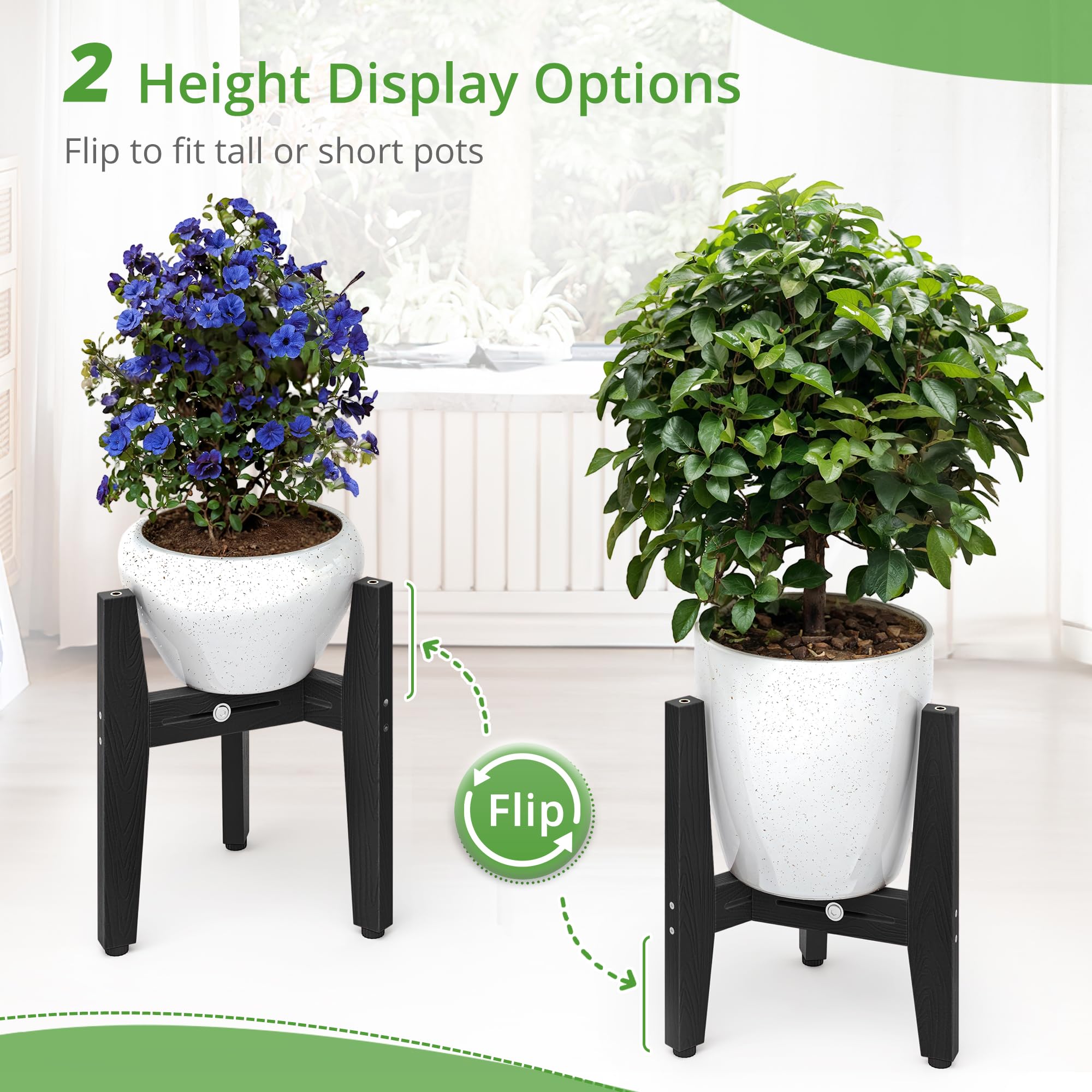LUE BONA Lot de 2 supports de plantes en HDPS, supports réglables pour plantes d'intérieur et d'extérieur de 20,3 à 30,5 cm, support de plantes moderne du milieu du siècle pour intérieur, extérieur