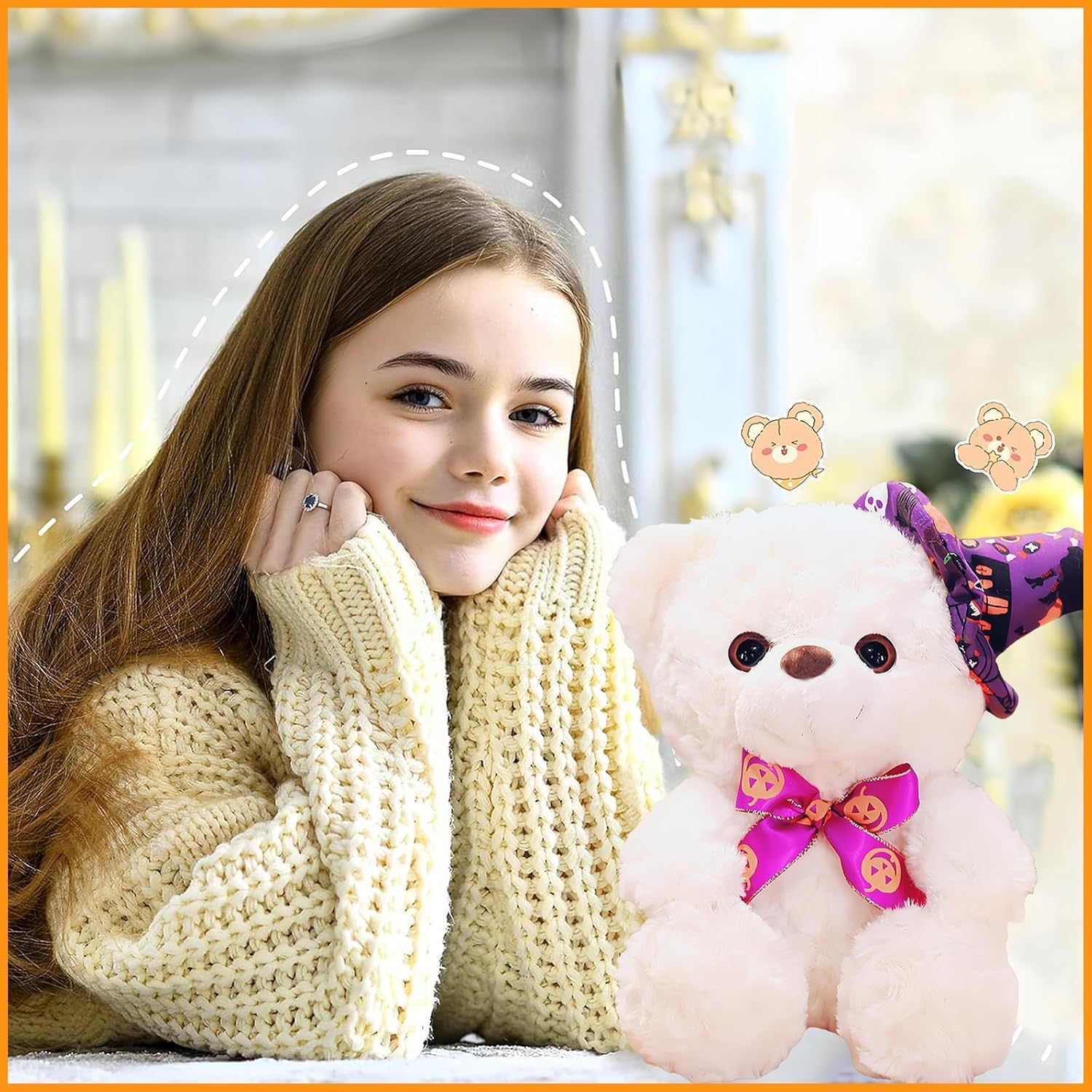 Yayafunfun 1Pc Halloween Teddy Bear Plush Toy, 23cm Cute Halloween Stuffed Doll, White, 2.5 cm (H) x 25 cm (L) - Image 3