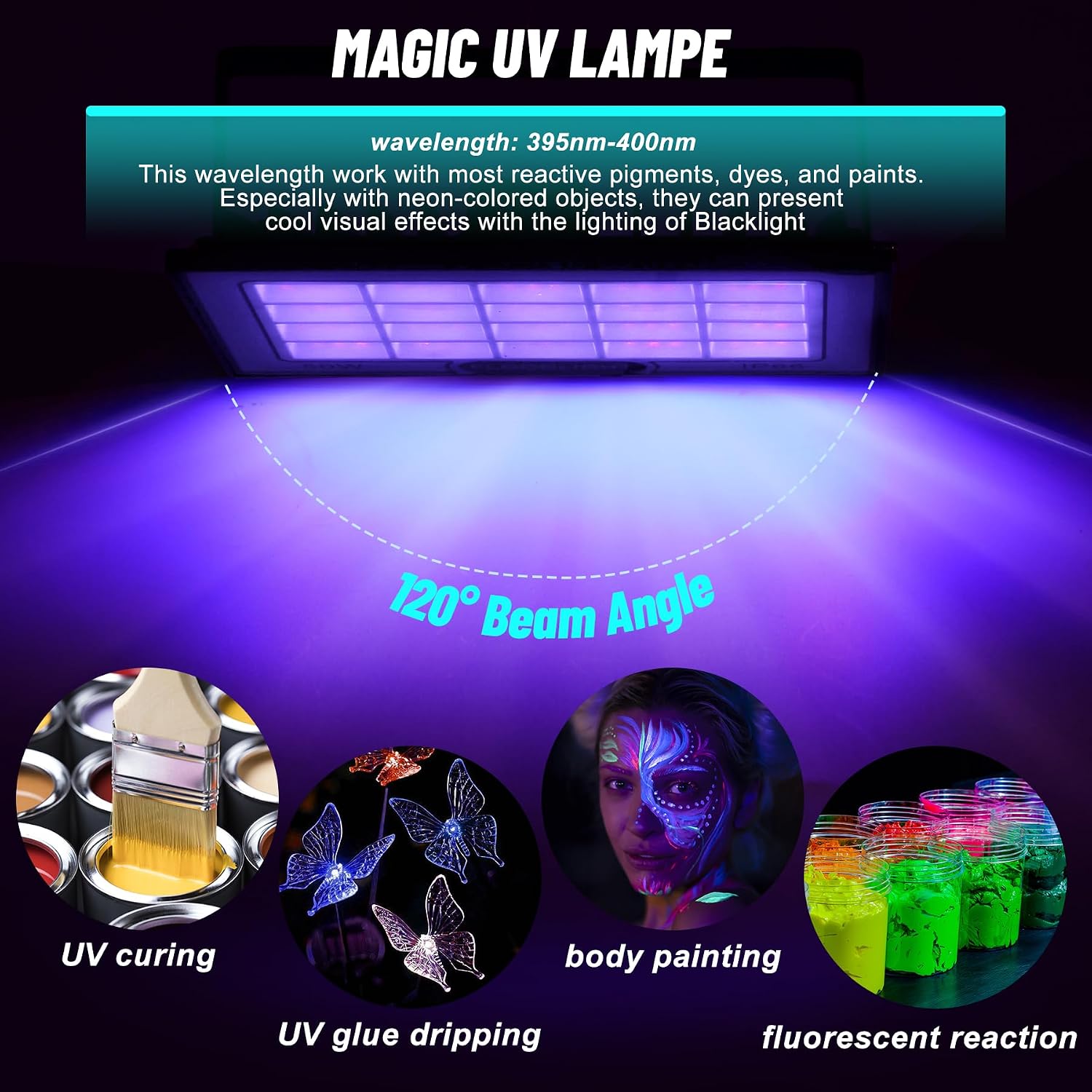 2 Pack 50W LED Black Light,IP66 Waterproof Blacklight with Plug and Switch,UV Black Lights for Glow Party,Halloween,Fluorescent Poster,Neon Glow,Stage Lighting(2Packs)