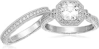 Vista 4 de Yaxa Essentials Platinum or Gold Plated Sterling Silver Antique Ring set with Asscher-Cut Infinite Elements Cubic Zirconia