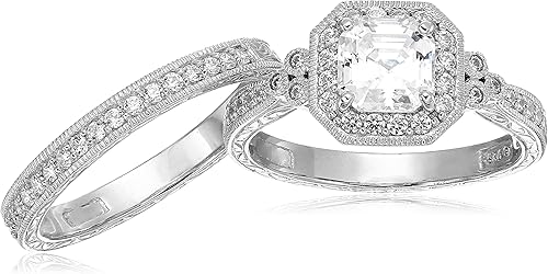 Miniatura 2 de Conjunto de dos anillos de corte Asscher con forma de corazón con cristales Swarovski Zirconia enchapados en oro o plata 45 cttw