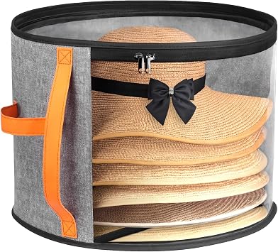 kushon Oversized Clear Hat Storage Box for Women, Cowboy Hat Organizer for Closet, Wide Brims Hat Case with Carrying Handles, Hat Bag Grey