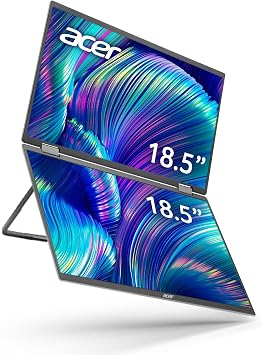acer PD193Q 18.5 FHD 1080P Foldable Dual-Screen Portable Monitor | Adaptive-Sync | Auto Pivot, View Vertically or Horizontally | 2Wx2 Speakers | Plug & Play for PCs | 2 x USB Type-C & 1 x Mini HDMI