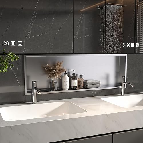 Miniatura 6 de Neodrain Nicho de ducha sin azulejos, armario de ducha, estante de baño, tamaño interior 36 x 12 x 4 pulgadas, cubículo de nicho empotrado de acero