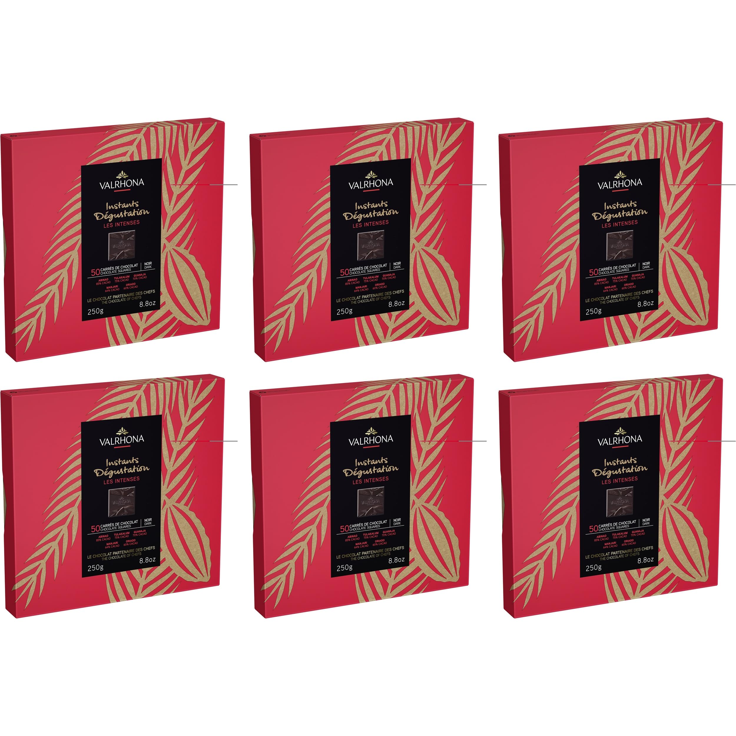 Valrhona Les Intenses 10 Stück pro Sorte Abinao 85% Tulakalum 75% Guanaja 70% Manjari 64% und Oriado Bio 60% inkl. FeinWert E-Book (6 x 250g)