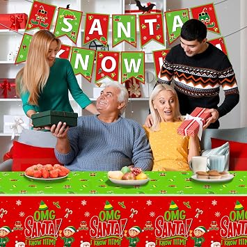 HigzYovn 3Pcs Santa I Know Him Decorations Buddy The Elf Christmas Decorations Santa Christmas Tablecloth