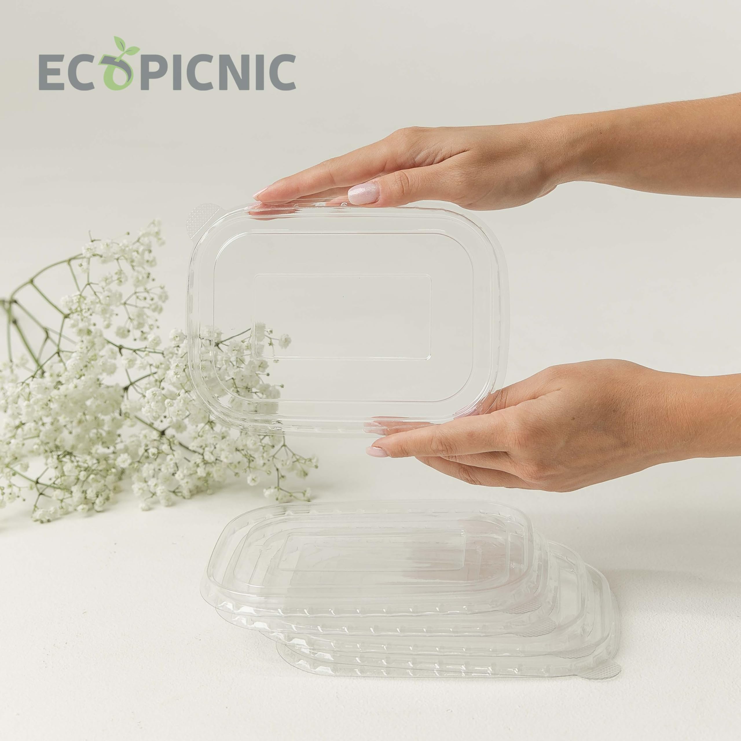 Lot de 50 saladiers rectangulaires 1000 ML en Papier Kraft jetables avec Couvercle en Pet | Boîtes Alimentaires pour salades, Repas à emporter
