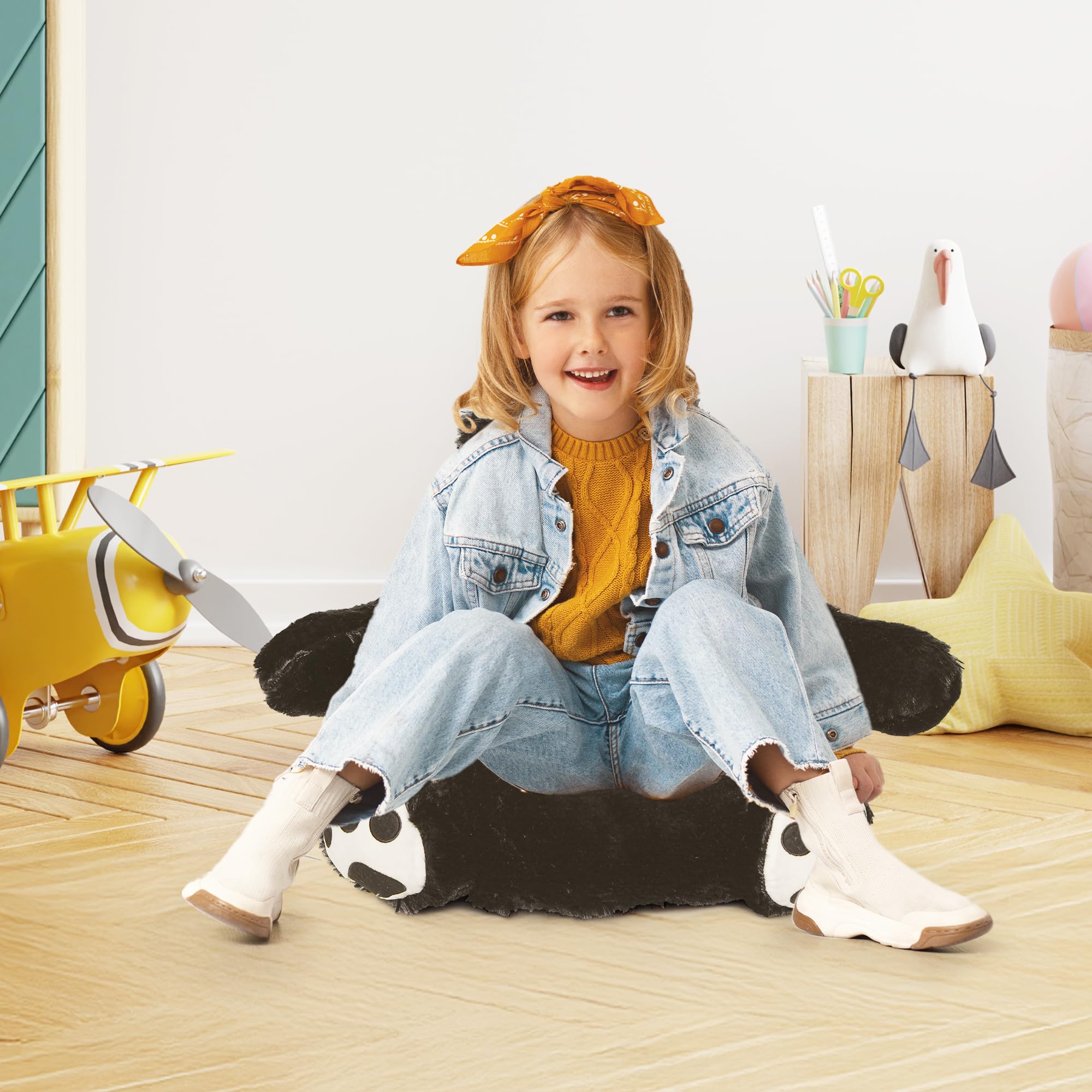 MKS Panda Silla de peluche, sofá infantil de felpa suave panda para niños pequeños, reposabrazos para niños y niñas, silla de sofá infantil, compañero para leer, relajarse y abrazar