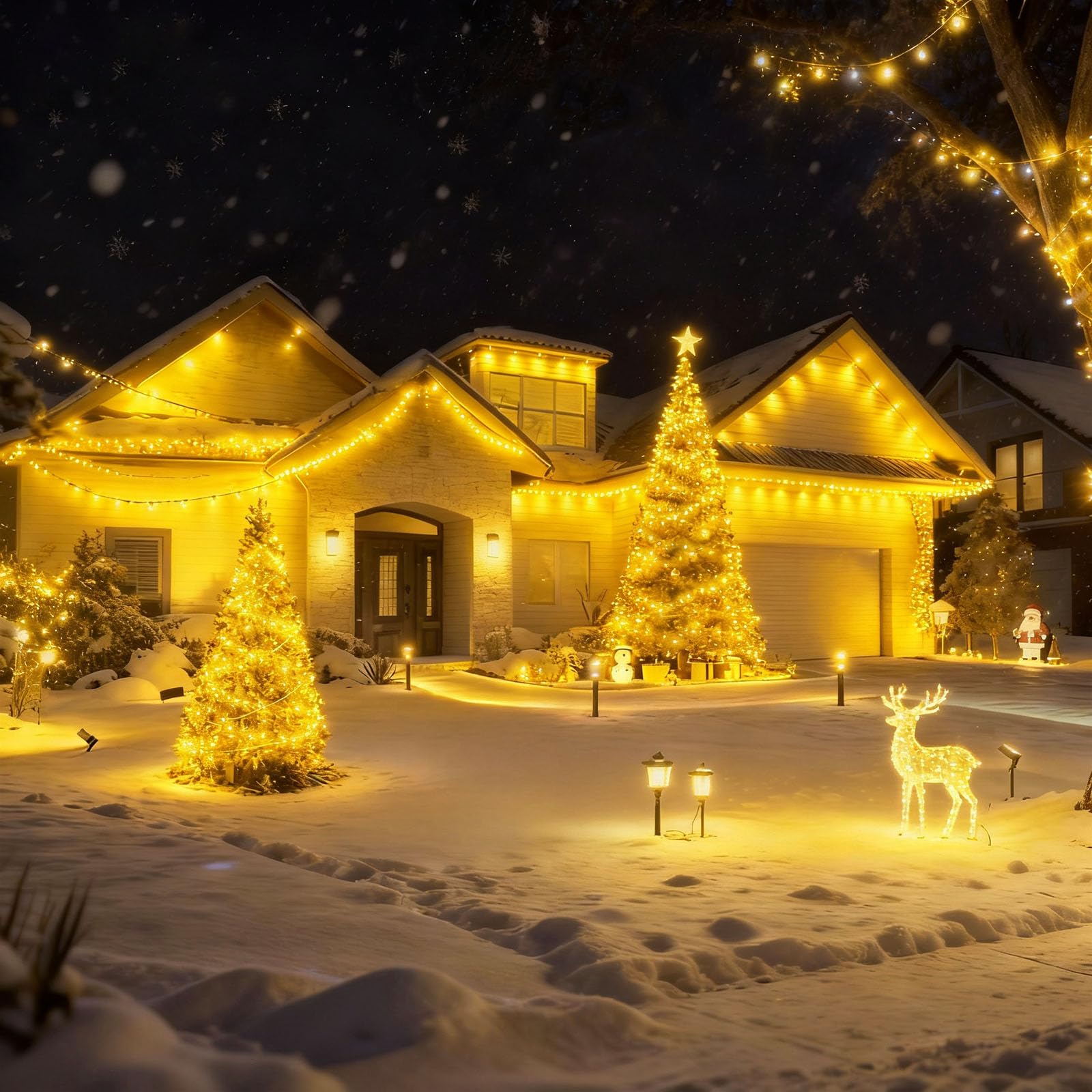 SOLARBABY Striscia di luci a energia solare, 40 m, 400 LED, impermeabili, 8 modalità, luci per giardino, albero di Natale, feste, vacanze, decorazioni natalizie per esterni/interni, bianco caldo