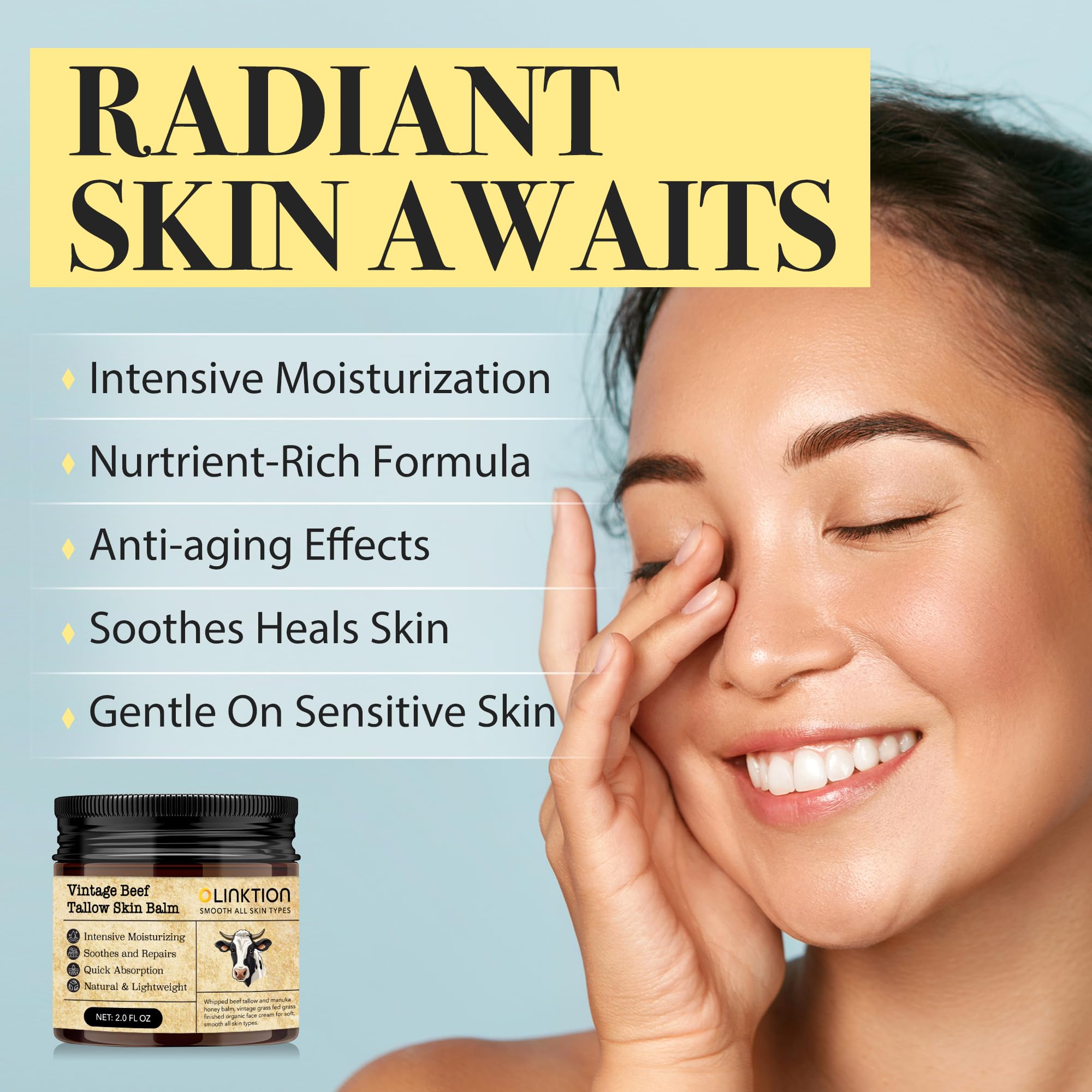 Beef Tallow Honey Balm for Skin:100% Grass-Fed Beef Tallow Moisturizer For Face and Body Vintage Tallow Balm With Olive Oil Manuka Honey For Sensitive Dry Skin Repair 2 oz - Image 2