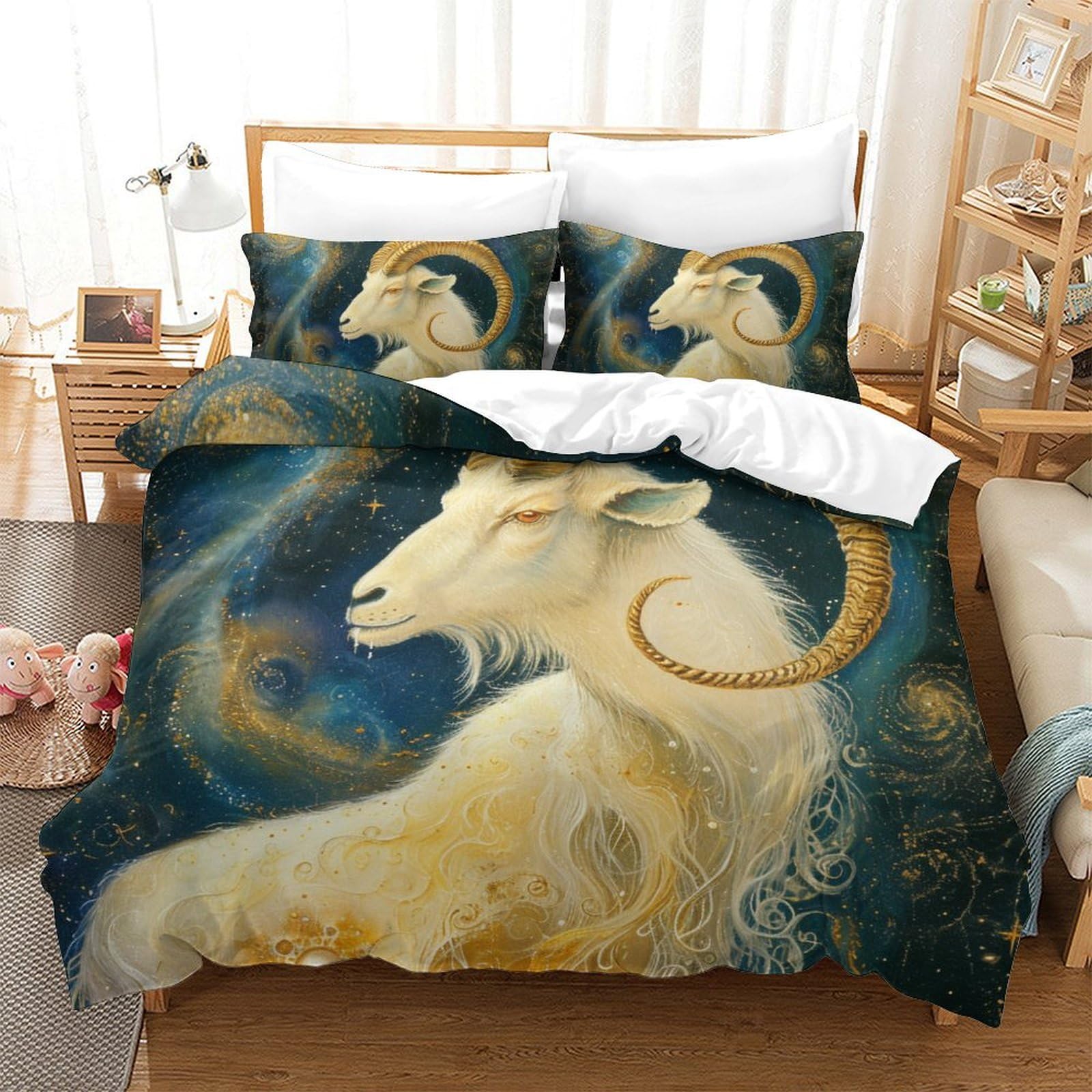 Parure de lit 3D chèvre king size en microfibre pour chambre parentale
