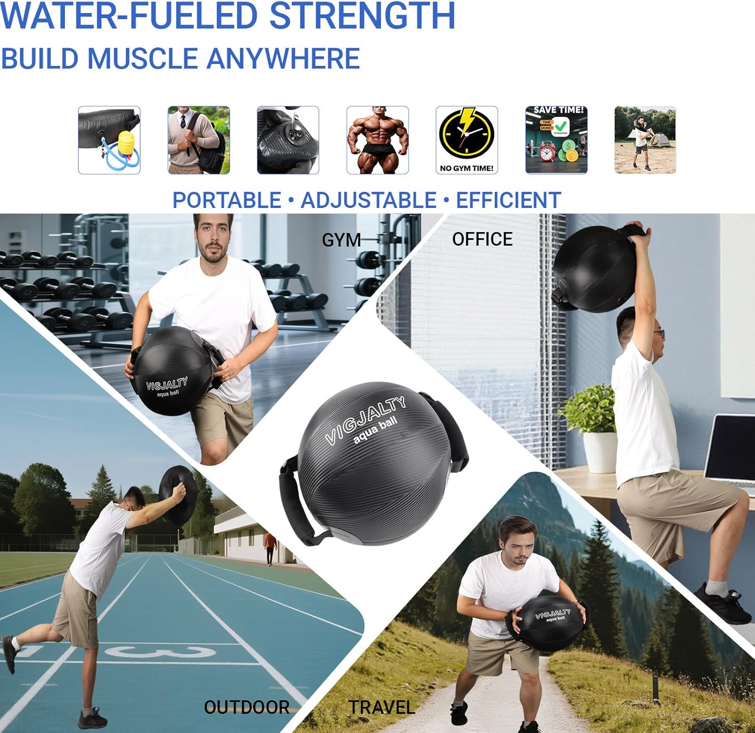 Heavy Aqua Bags-Water weight Bag 38-66Ibs - Ultimate Core Water Weights Aqua Ball-Adjustable Workout Sandbag Alternative for Full Body Exercise, Portable Stability Fitness & Balance Trainer Equipment - Image 5