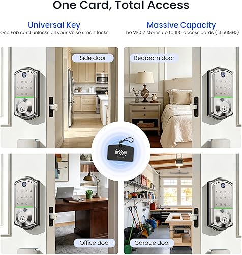 Miniatura 13 de Veise VE017-D Cerradura inteligente de huella digital para puerta delantera, control por aplicación, cerradura de cerrojo sin llave 7-en-1
