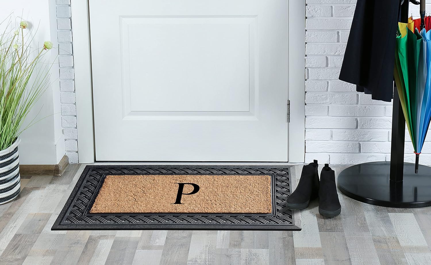 A1 HOME COLLECTIONS A1HC Natural Coir Monogrammed Doormat 23"x38", Anti-Shed Treated Durable Front Door Mat for Outside Entrance, Heavy Duty, Thin Profile, Easy to Clean, Long Lasting Doormats