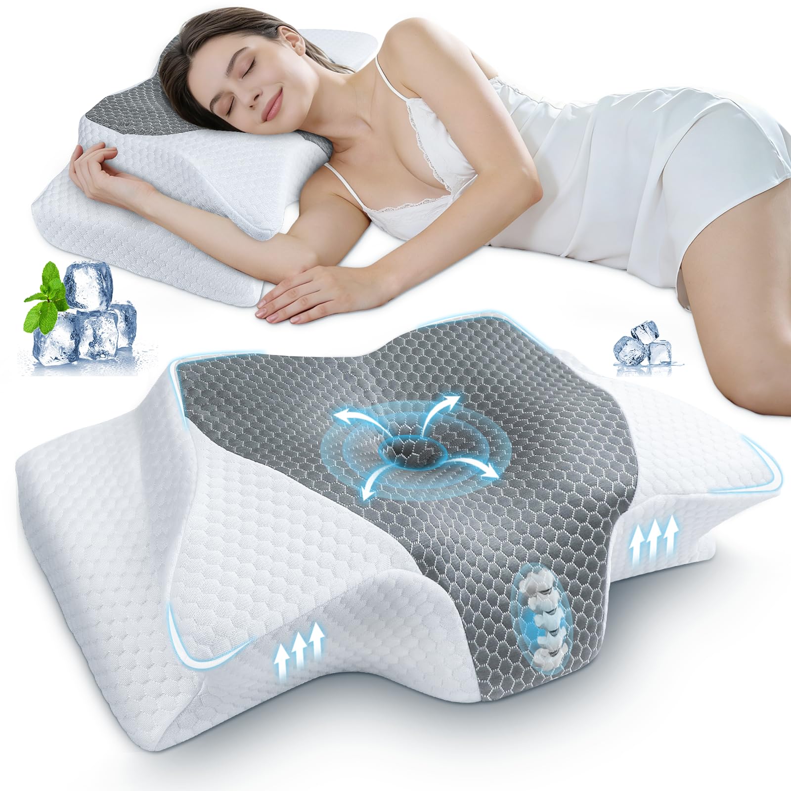 Joynox Cervicaal traagschuim contourkussen voor nek- en schouderpijn, ergonomisch orthopedisch slaapkussen voor zijslapers, rug- en buikslapers (Blauw Joynox Cervicaal traagschuim contourkussen voor nek- en schouderpijn, ergonomisch orthopedisch slaapkussen voor zijslapers, rug- en buikslapers (Blauw