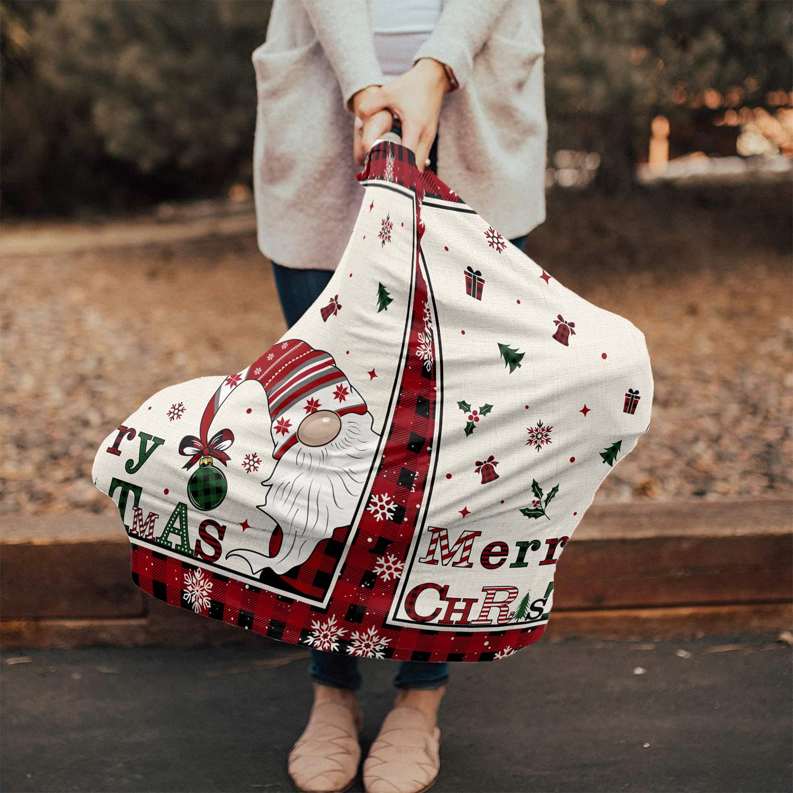 Nursing Cover for Breastfeeding Scarf, Christmas Gnome Xmas Tree Snowflake Red Plaid Baby Car Covers Super Soft Multi Use for Canopy Shopping Cart Cover Blanket Stroller Cover