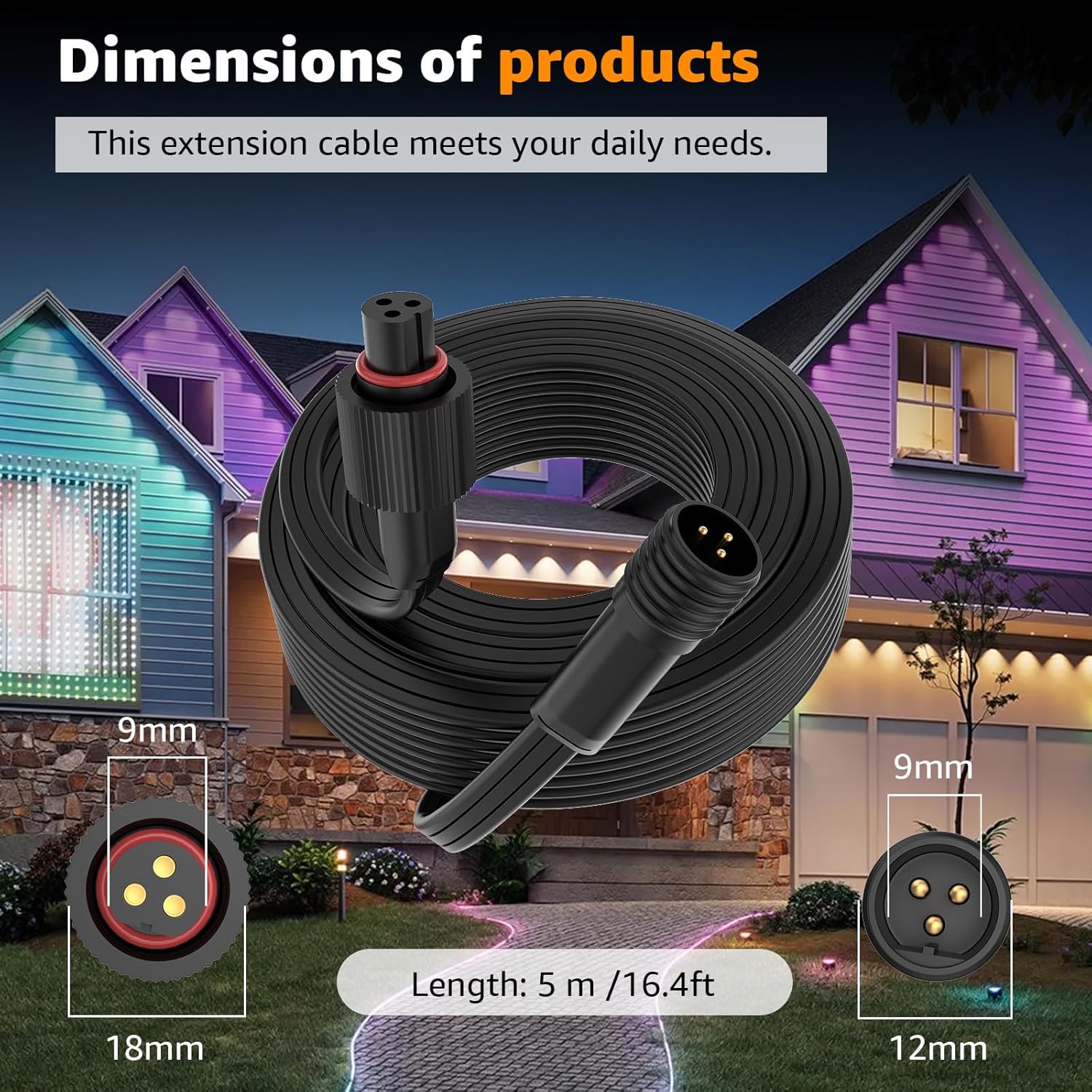 Extension Cable for Govee Permanent Outdoor Lights Pro, IP68 Waterproof Extension Cord, for Govee H705A H705B H705C H706A H706B H706C H7067 Permanent Outdoor Lighting Systems (16FT) - Image 2