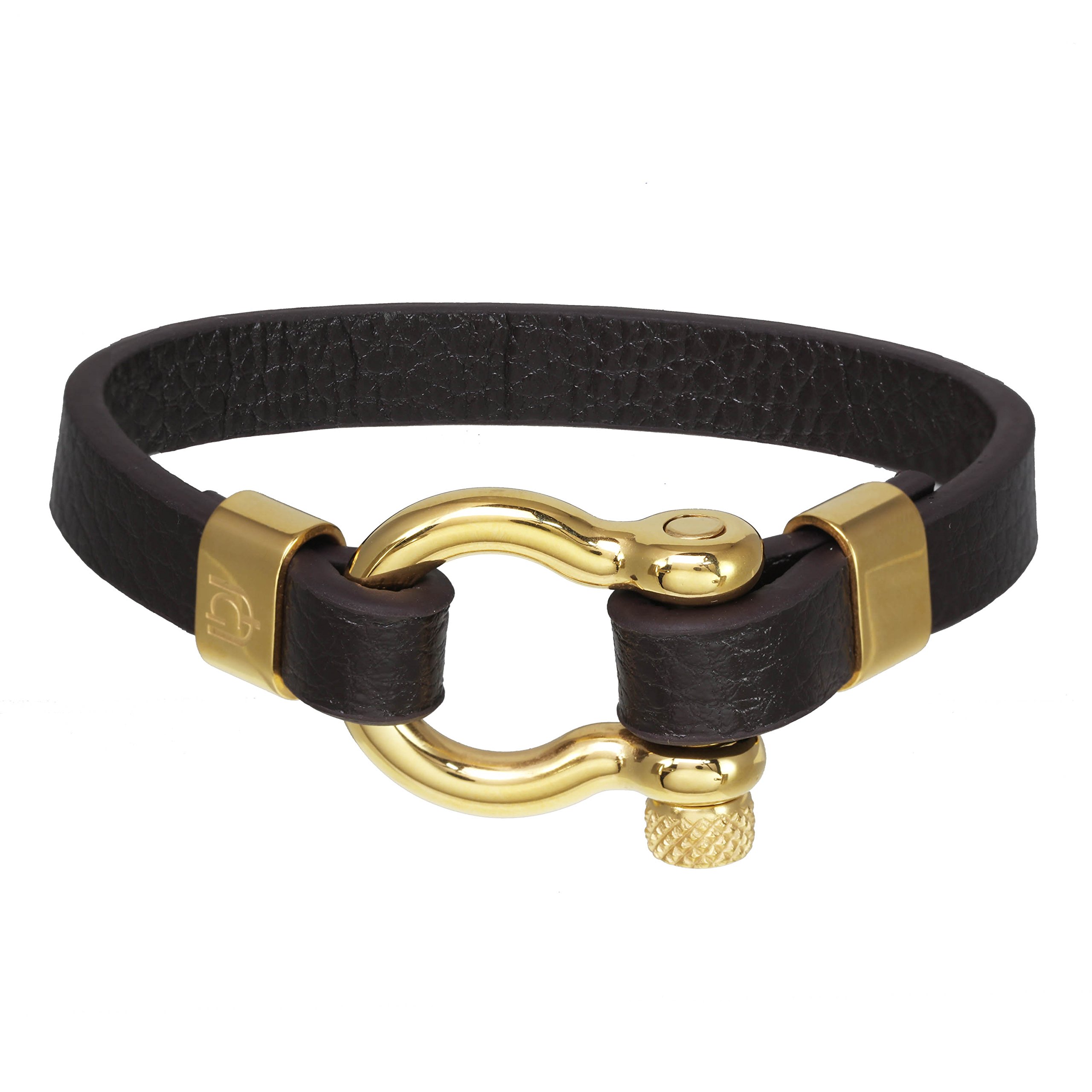 Giorgio Milano 1538SG3 IP Gold Stainless Steel with Genuine Brown Leather Bracelet