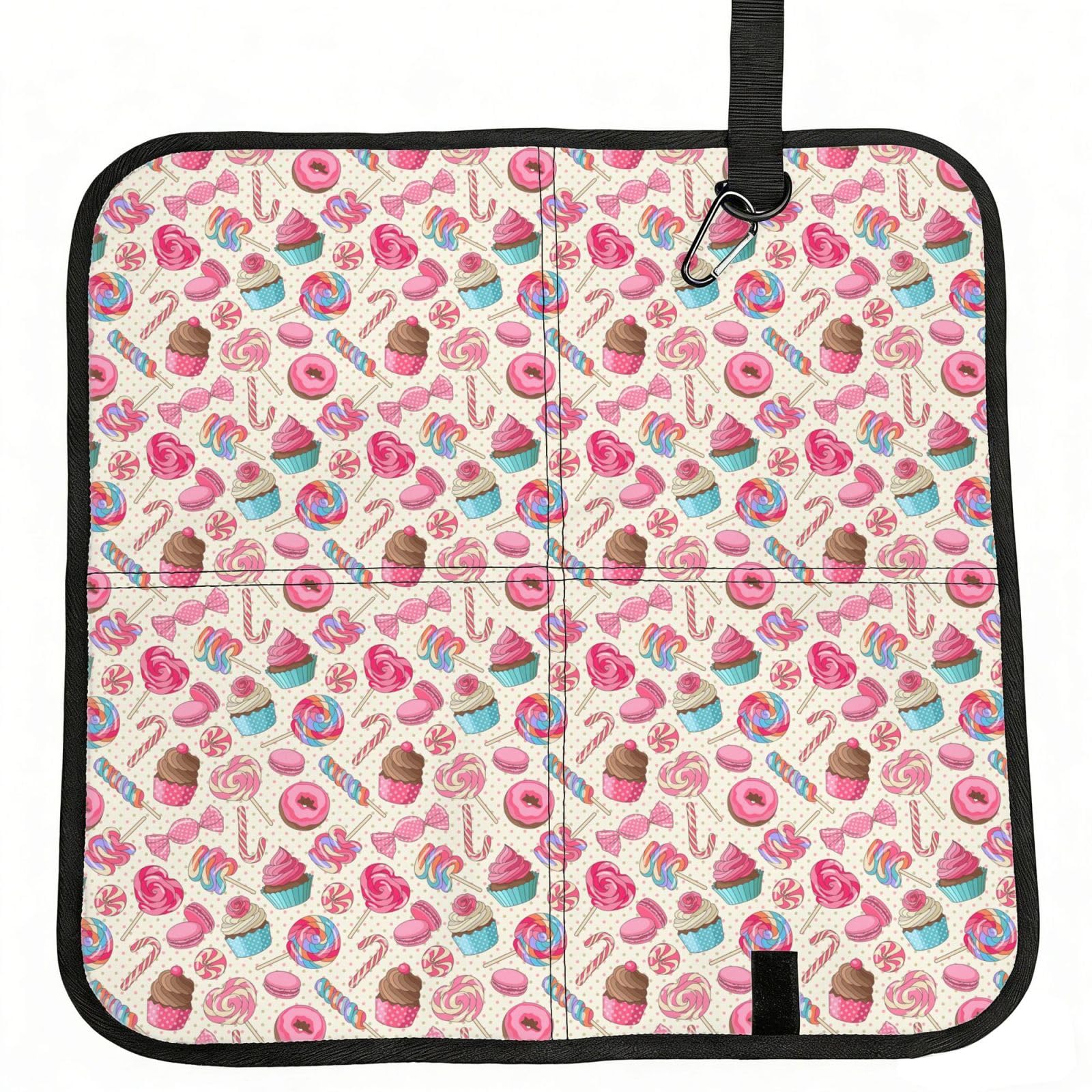 VCzsdff Sweet Lollipop Cupcake Print Portable Seat Cushion Folding Bleacher Pad Compact Picnic Sitting Mat Polyester 40cm