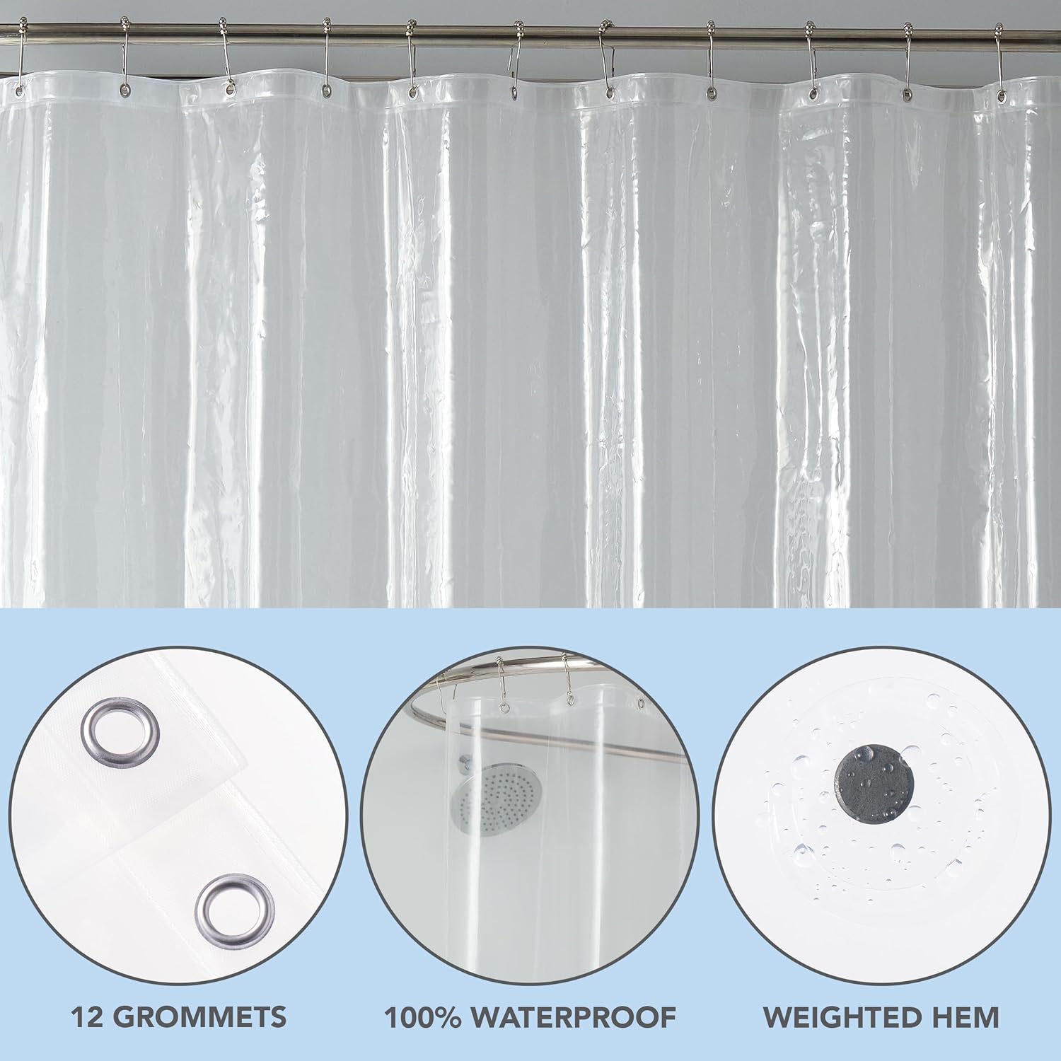 Arkwright Heavy Duty Shower Curtain Liner Bulk - Case of 24-100% Waterproof, 8G PEVA with Rust-Proof Metal Grommets & Weighted Hem, Standard Size for Bathroom, 72 x 72 in, Clear