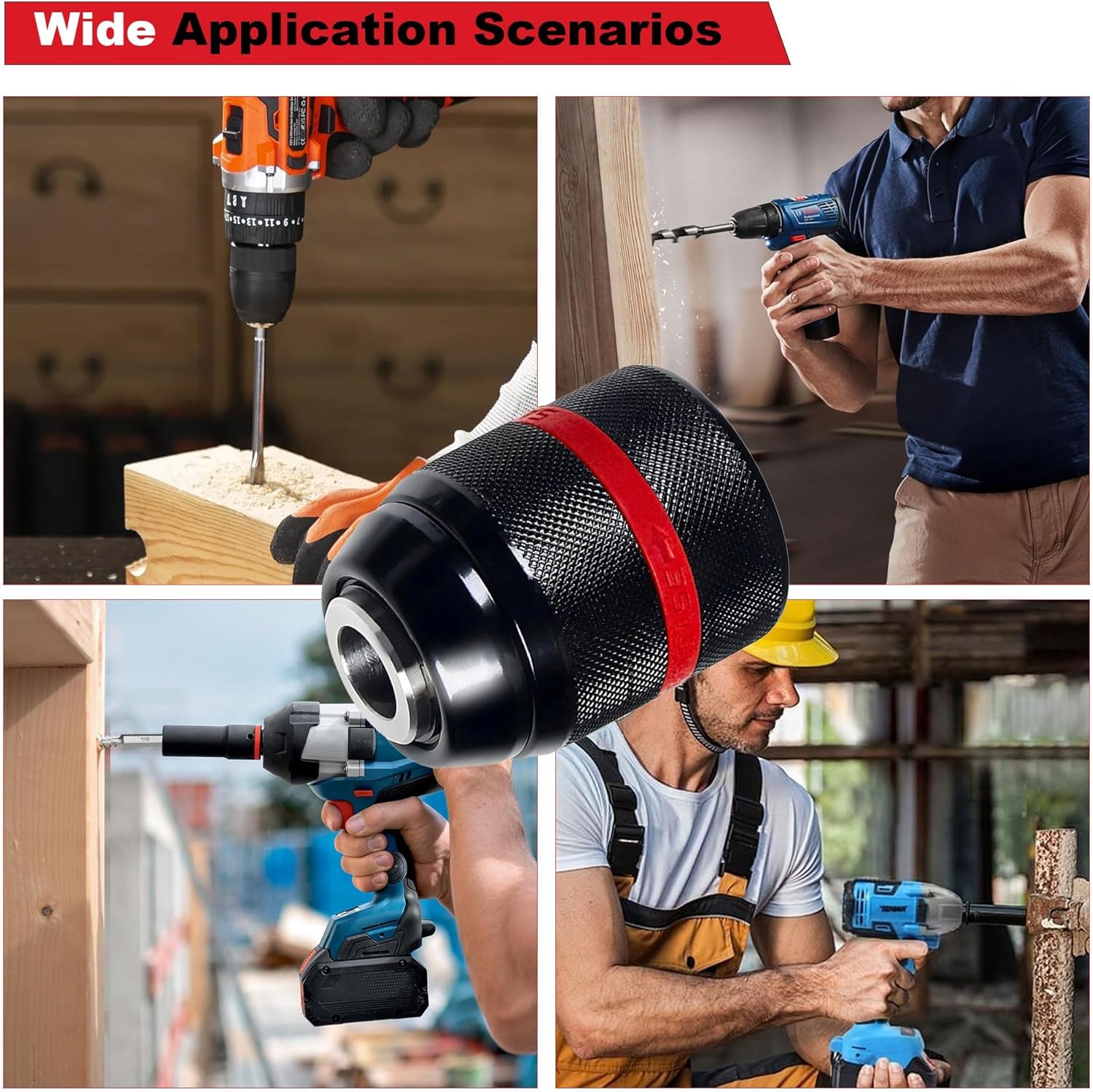 Keyless Drill Chuck for Milwaukee, 1/2-20UNF Mount 1.5-13mm Self-tighten Drill Chuck for Hand Drill Impact Driver, with 3/8" SDS-Plus Shank 1/2" Impact Wrench Adapter 1/4" Hex Shank