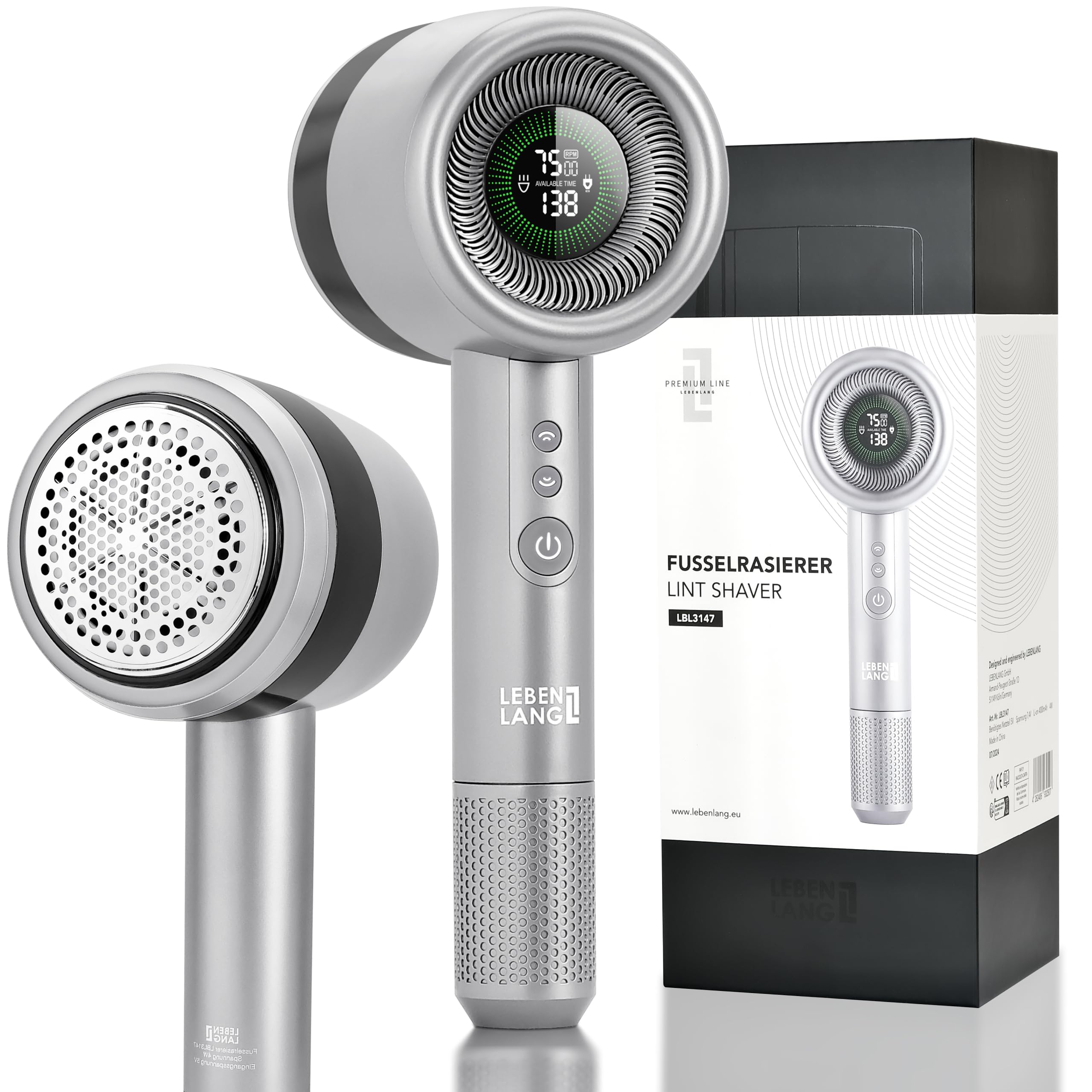 LEBENLANG Premium Leva pelucchi elettronico ricaricabile 4000mAh - 5 modalità & 3,5h di autonomia I Incl. torcia & display LED I Levapelucchi lana elettrico Togli pallini maglioni Lint remover Rimuovi
