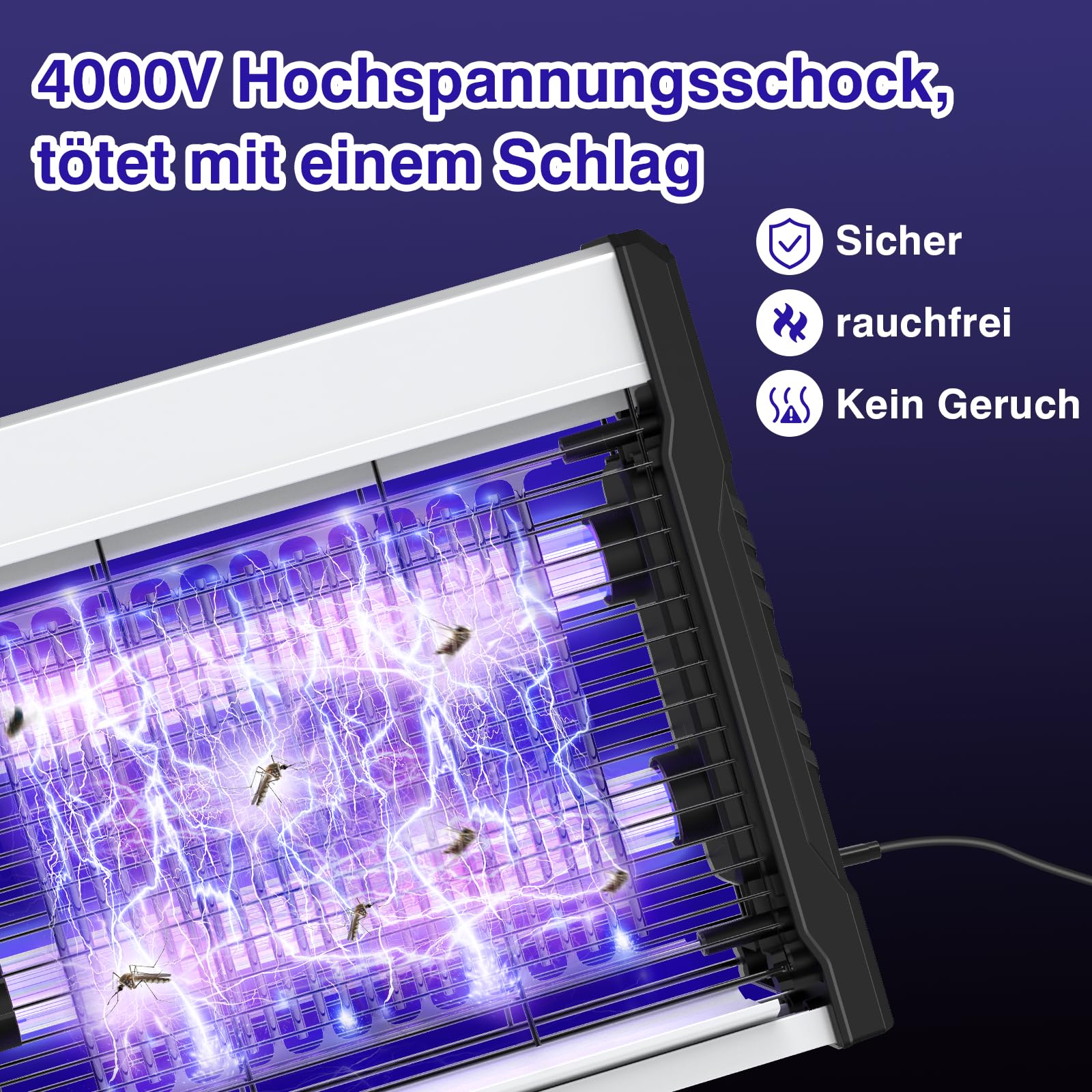PALONE Insektenvernichter Elektrisch 4000V, 2 UV LED Mückenlampe USB C Elektrischer Mückenfalle Hängbar Insektenfalle Ungiftig Geruchsneutral für Innen