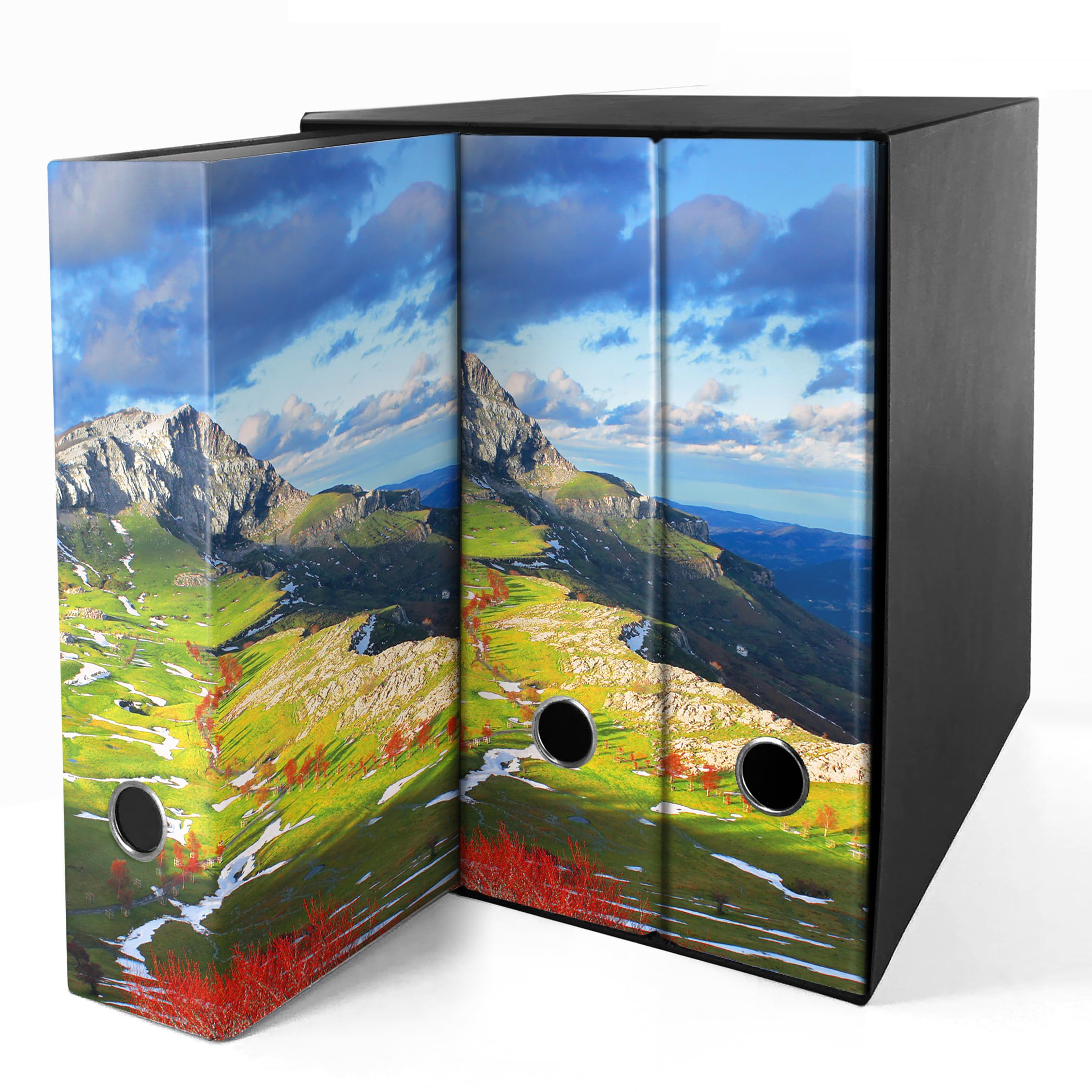 Set da 3 raccoglitori ad anelli - MONTAGNA con PRATI (H31 cm con 4 anelli)