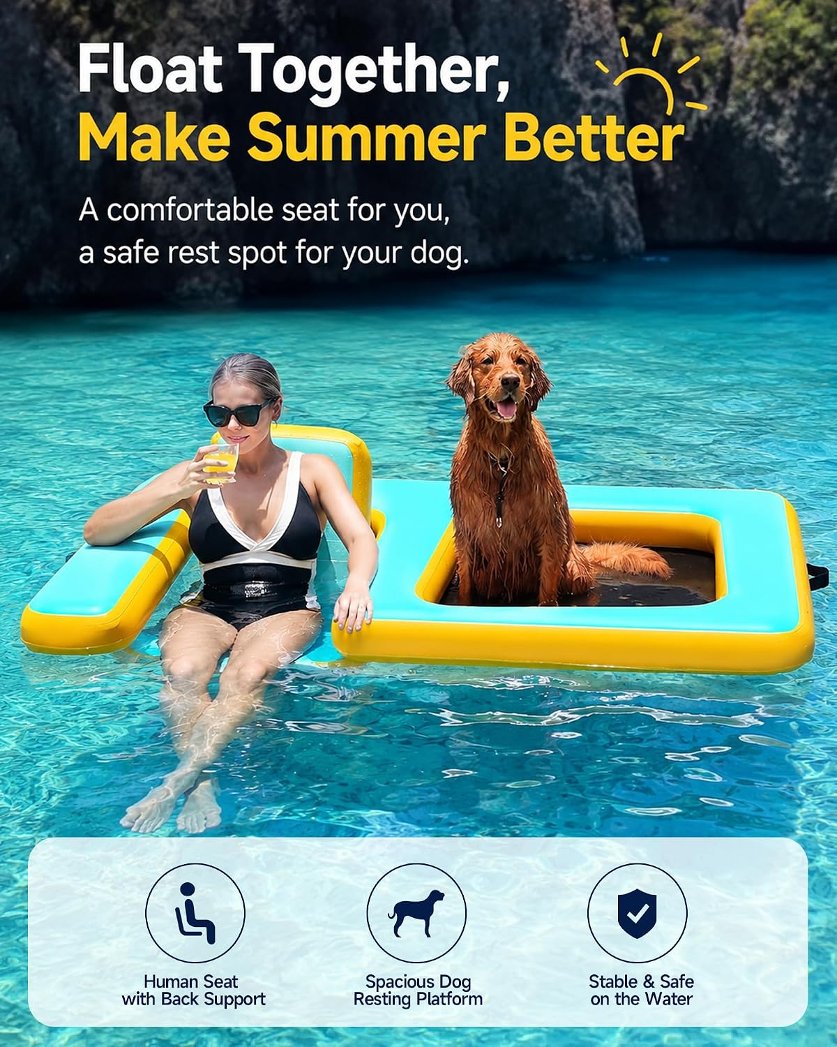 Large dog resting comfortably on the float platform