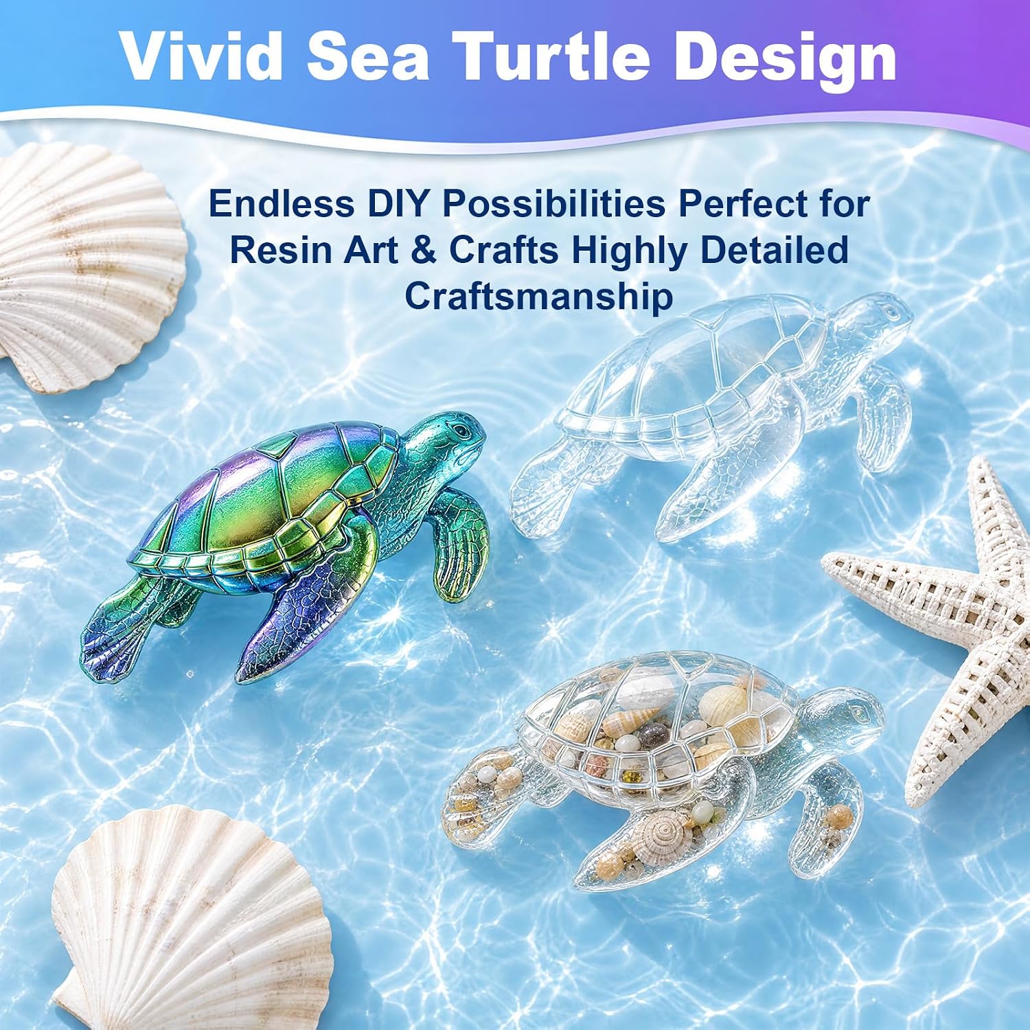 2 Pcs Turtle Resin Mold, 3D Turtle Molds Silicone for Craft Ocean Theme Night Lights Home Decor
