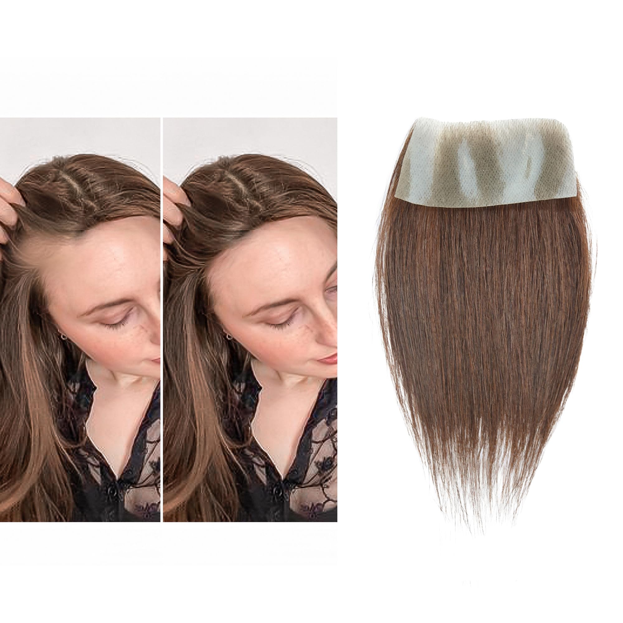 viviaBella human hair bald spot hair patch toupee scar human hair replacement hairline loss straight Tape for men and women (Medium Brown, 1.57"*3")