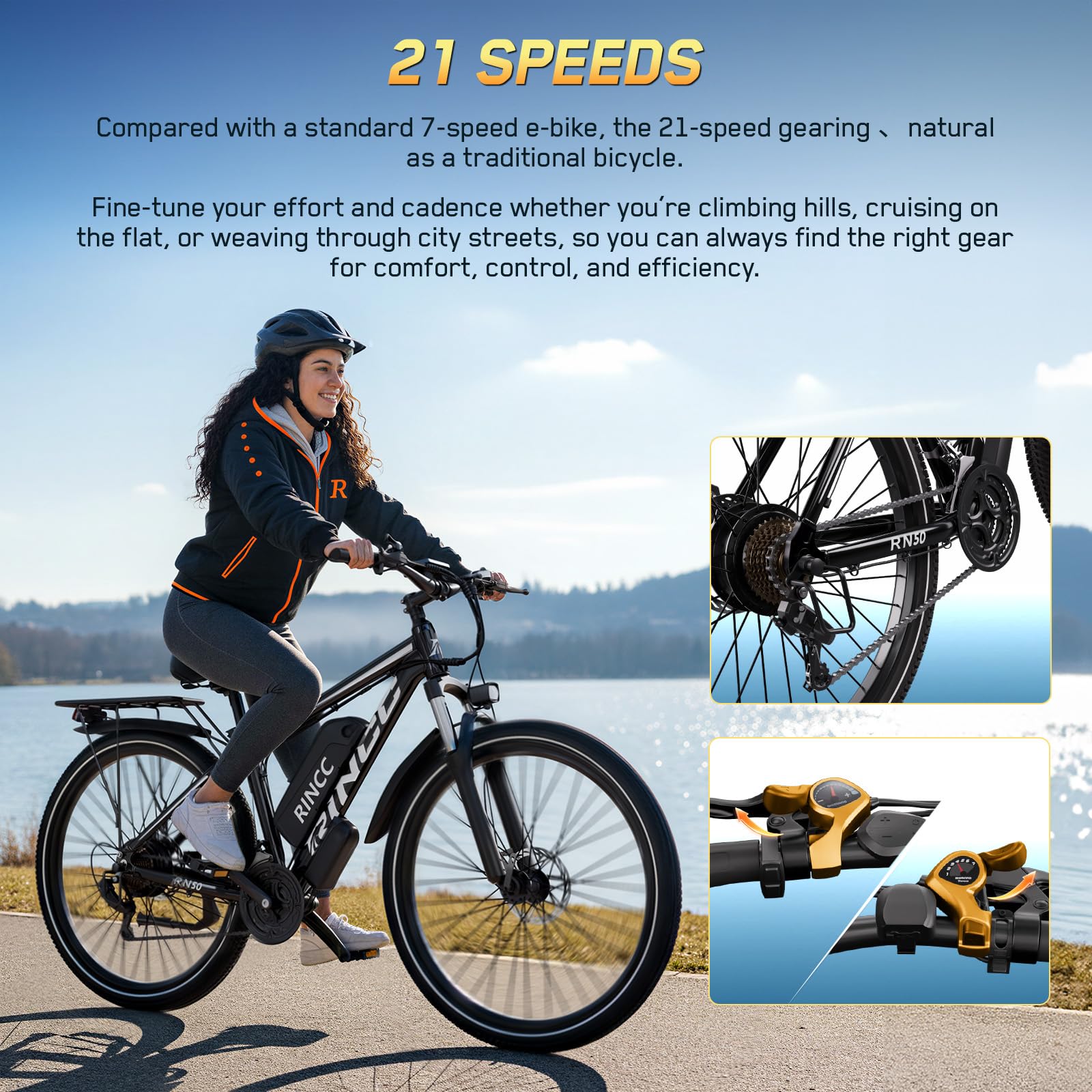 RINCC Bici Elettrica Uomo RN50, 29" Bicicletta Elettrica per Adulti 48V 15Ah Batteria con 21 Velocità con Display LCD a colori, Autonomia fino a 100 km,Motore 250W,APP,Telaio in lega di Alluminio