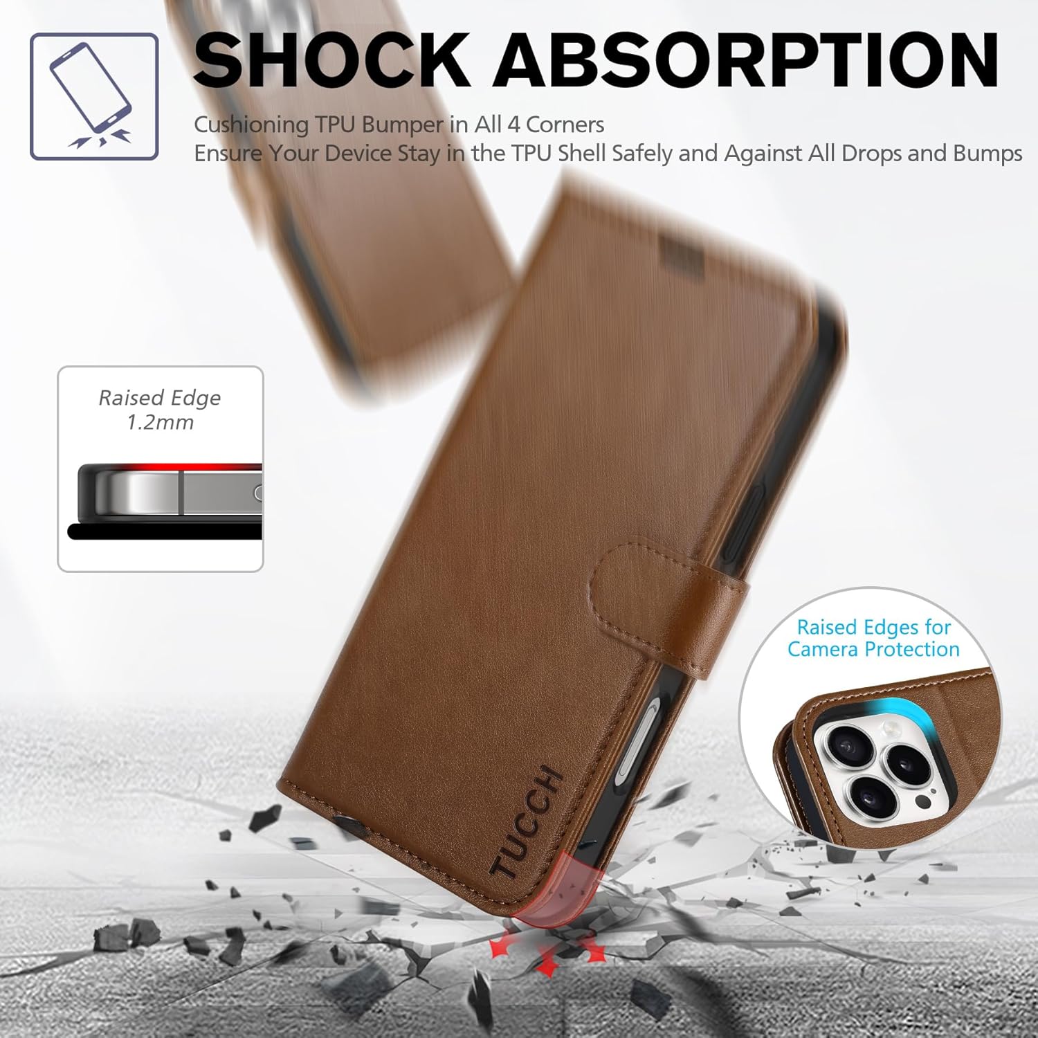 TUCCH Case Wallet for iPhone 16 Pro Max, RFID Blocking PU Leather Kickstand Flip Cover with 4 Card Slots [TPU Protective Interior Case], Magnetic Folio Compatible with iPhone 16 Pro Max, Brown
