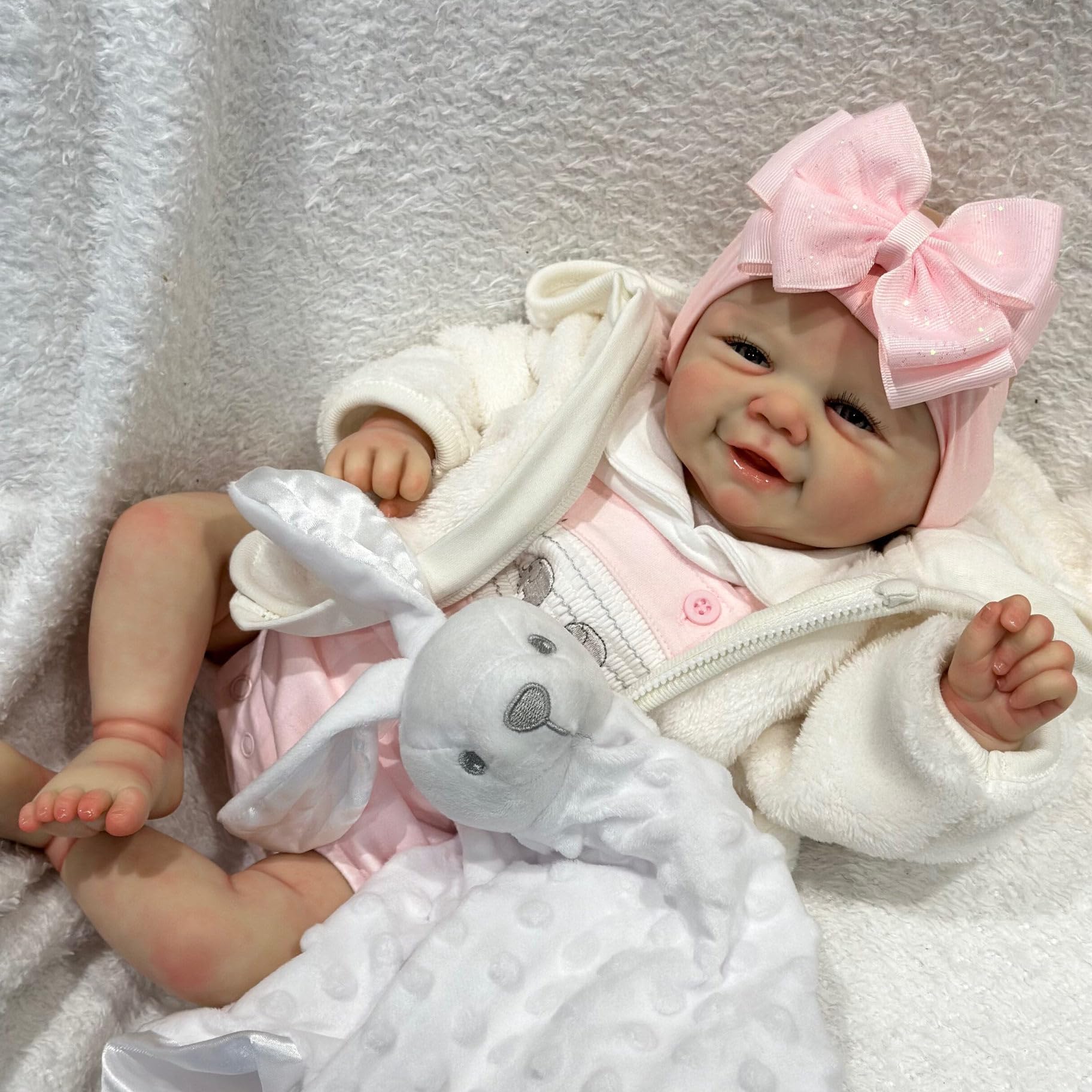 Reborn Baby Dolls - 48 cm, urocza uśmiechnięta dziewczyna, miękka, winylowa, realistyczna lalka bobas, prawdziwe lalki, z kompletnymi akcesoriami, idealne dla dzieci w wieku od 3 lat