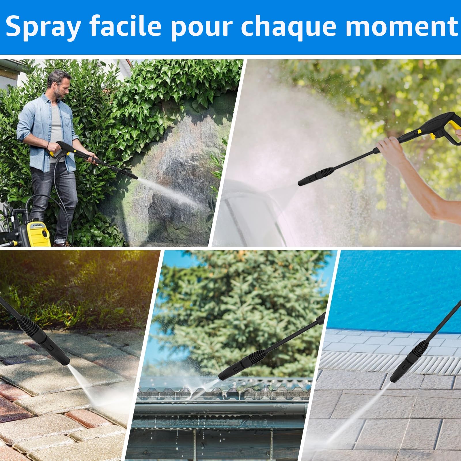 Pistolet Lance avec Buse Réglable, Pistolet de Remplacement et Lance de Nettoyage pour Karcher Nettoyeur Haute Pression avec Système de Raccord Rapide, 2100 PSI, Buse à Jet Réglable