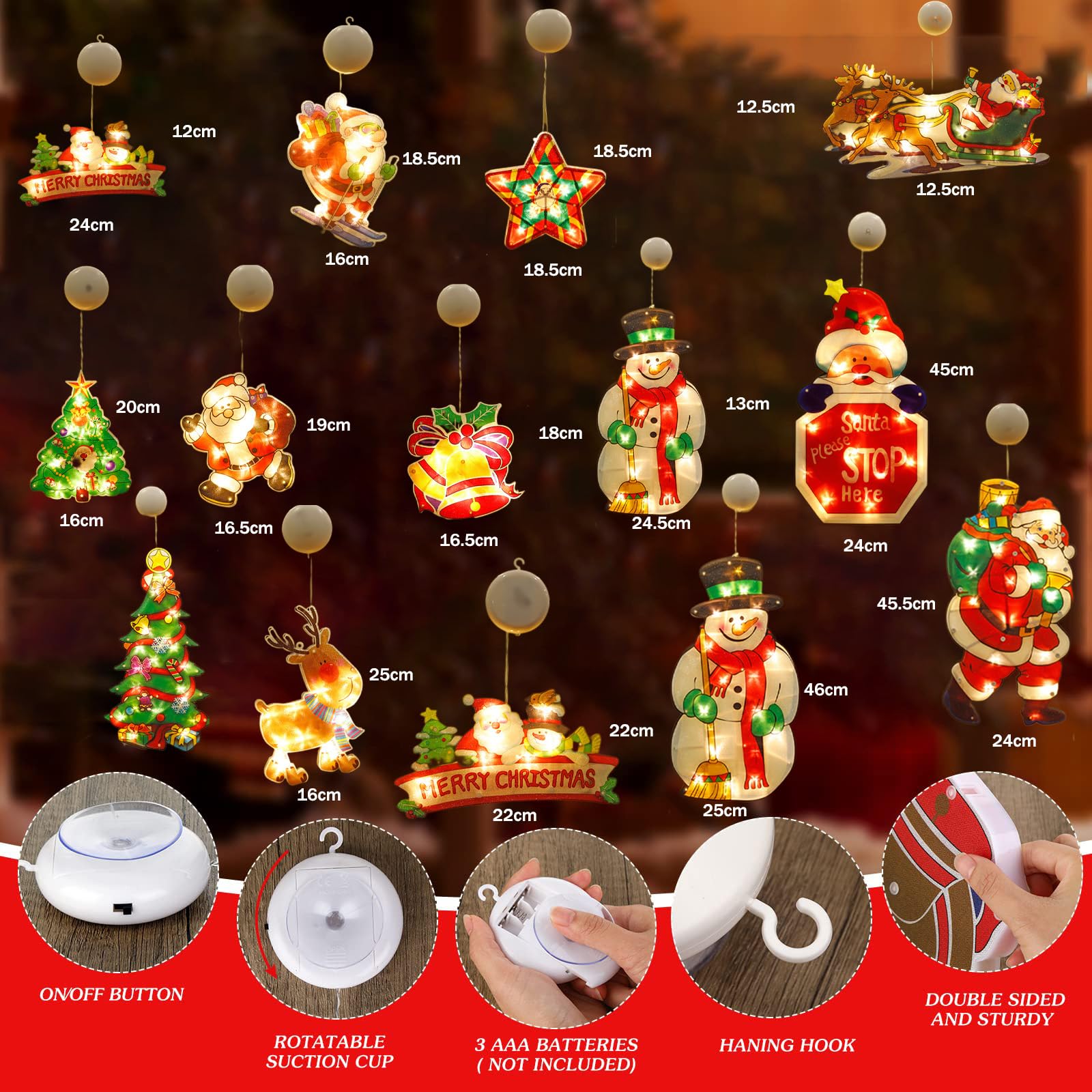3/6-Teiliges Weihnachtsfenster-Hängelichter, Fenster Lichter Weihnachten Mit Saugnäpfe, Weihnachtsfenster Beleuchtung Für Weihnachten Deko, Balkon, Party, Hochzeit (3PCS-4(BIG))