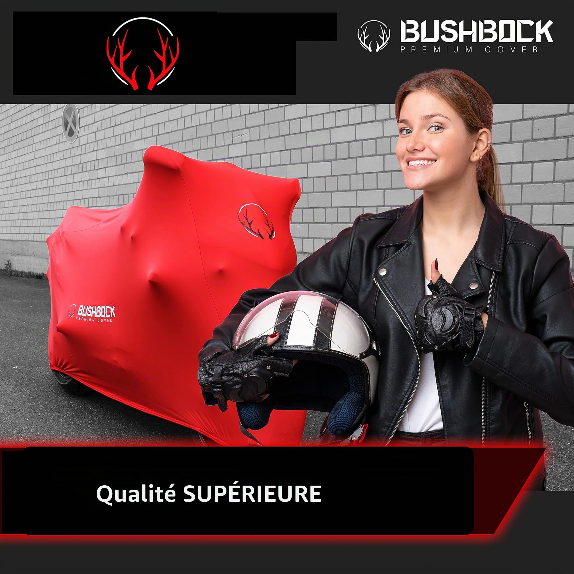 BUSHBOCK Premium Bâche BUSHBOCK® Premium Bâche d'intérieur pour Moto, Protection Contre la poussière, Tissu élastique en Velours Respirant (ML, Rouge)