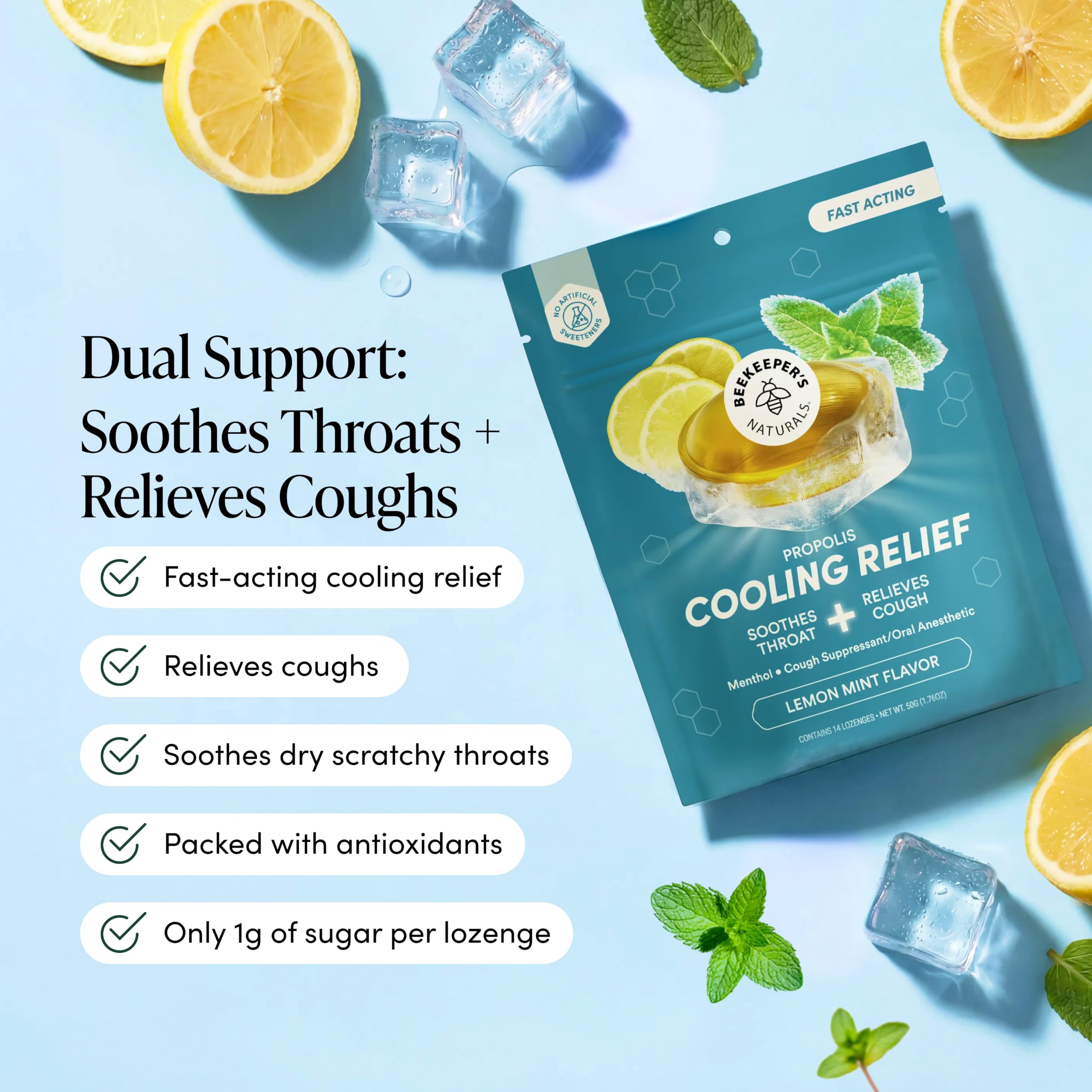 Beekeeper's Naturals Throat Relief Menthol Cough Drops, Lemon Mint, 18Ct — Amazon image 3