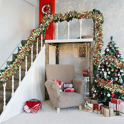 Miniatura 5 de Guirnalda de oropel de Navidad de 59 pies para decoración de árbol de Navidad, guirnalda metálica con purpurina giratoria, suministros para colgar