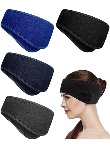 WILLBOND 4 diademas elásticas para el invierno (negro, azul marino, azul brillante, gris oscuro, patrones clásicos)