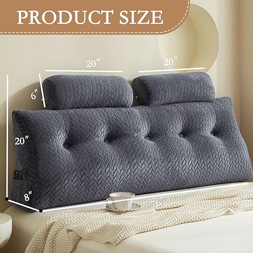 Miniatura 6 de YOUR MOON Almohada de cuña tamaño King con 2 almohadas enrollables para el cuello, almohada triangular con respaldo de cuña para cama, sofá cama y